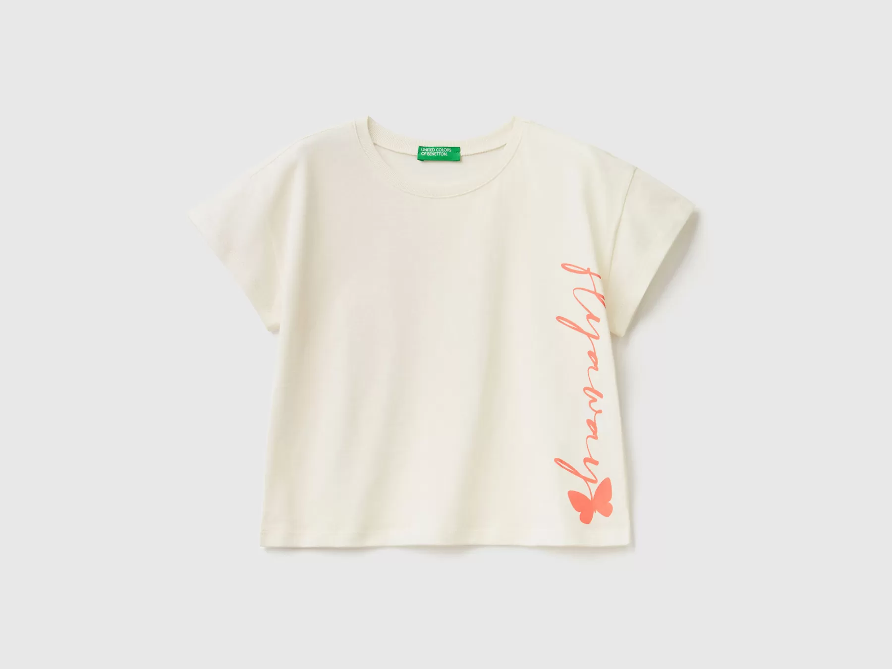 Benetton Maglietta Cropped In Puro Cotone Bianco Panna Store