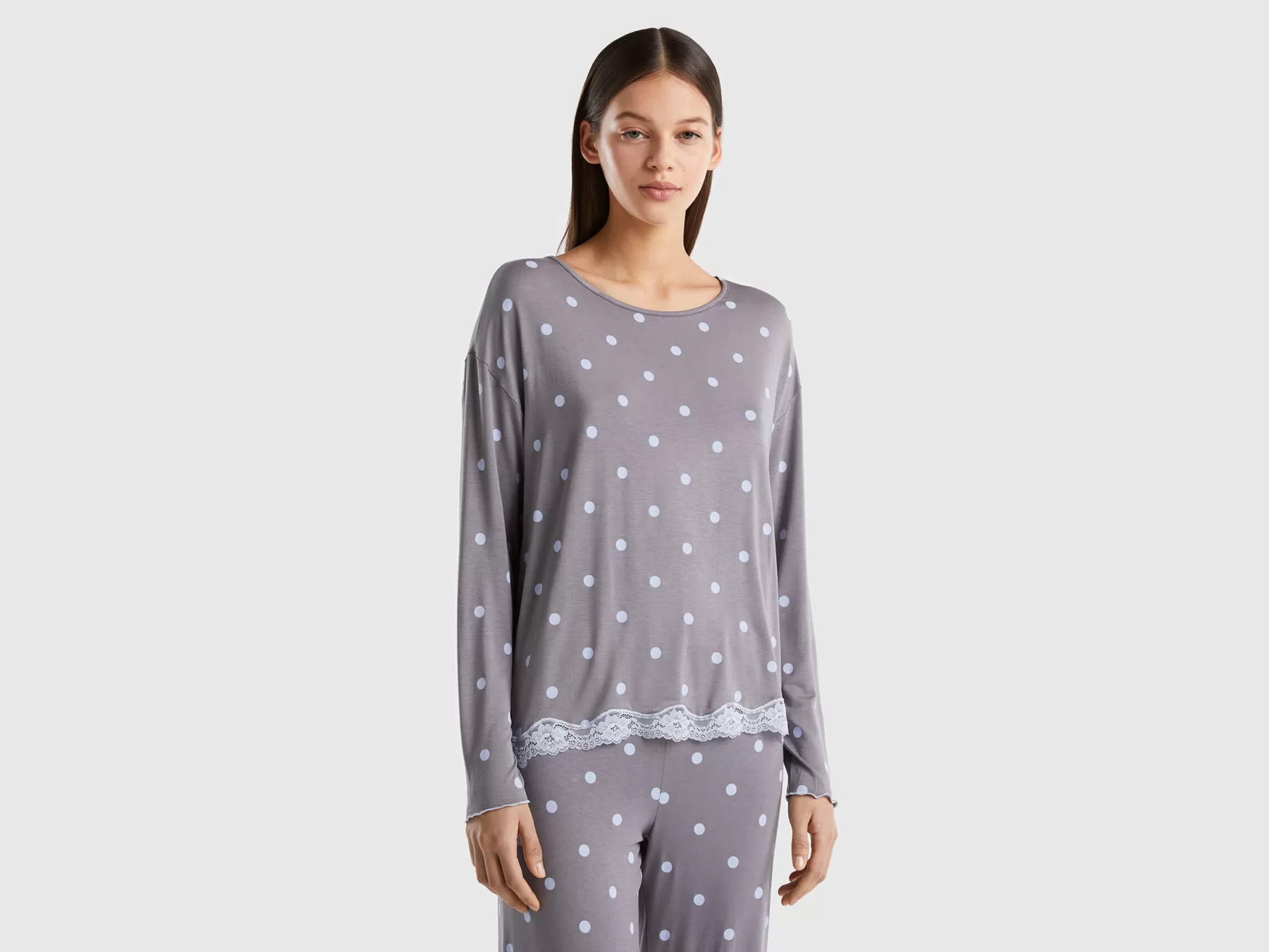 Benetton Maglietta Fantasia In Viscosa Stretch Grigio Flash Sale