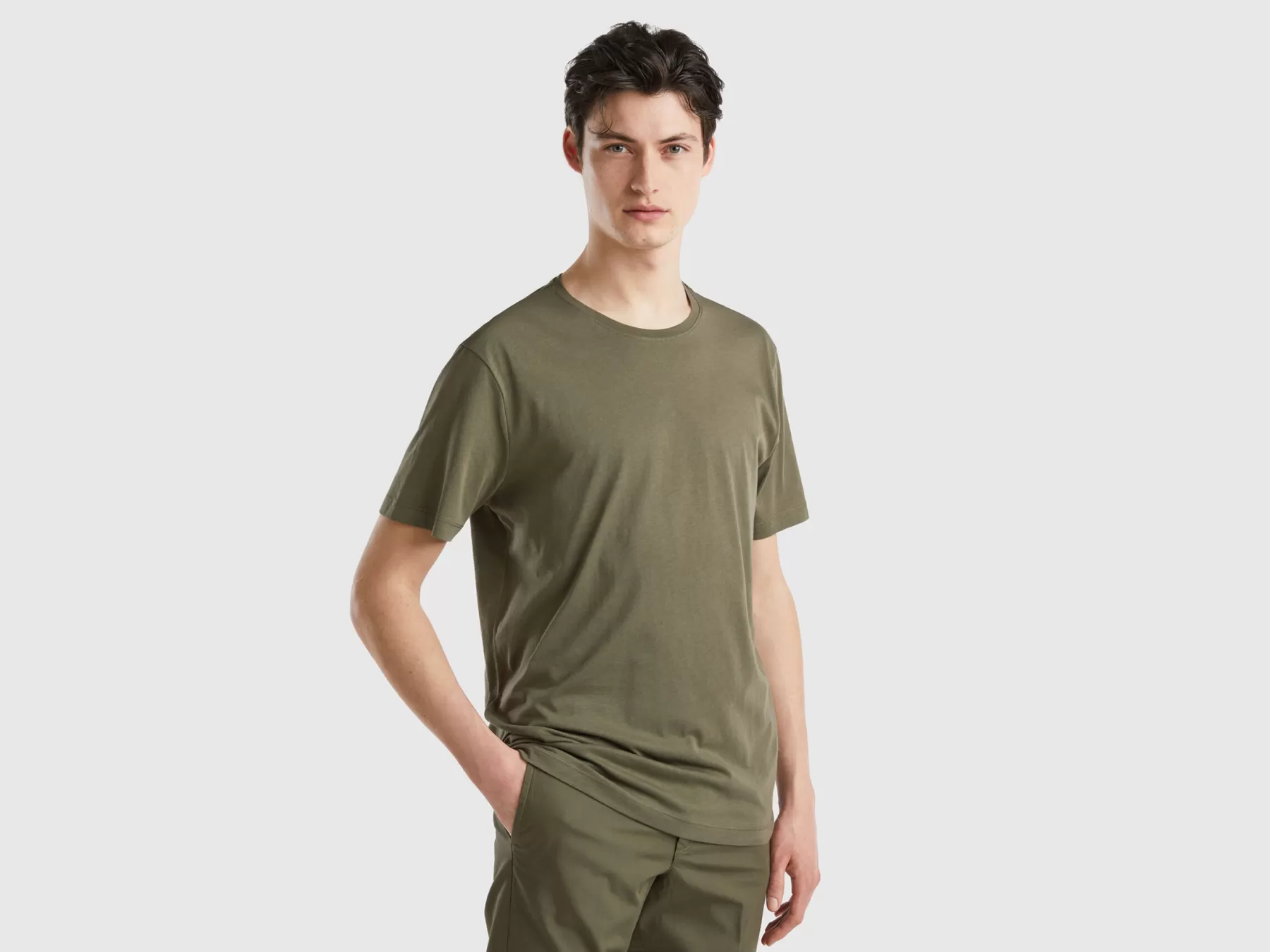 Benetton Maglietta In Jersey Leggero Verde Militare Store