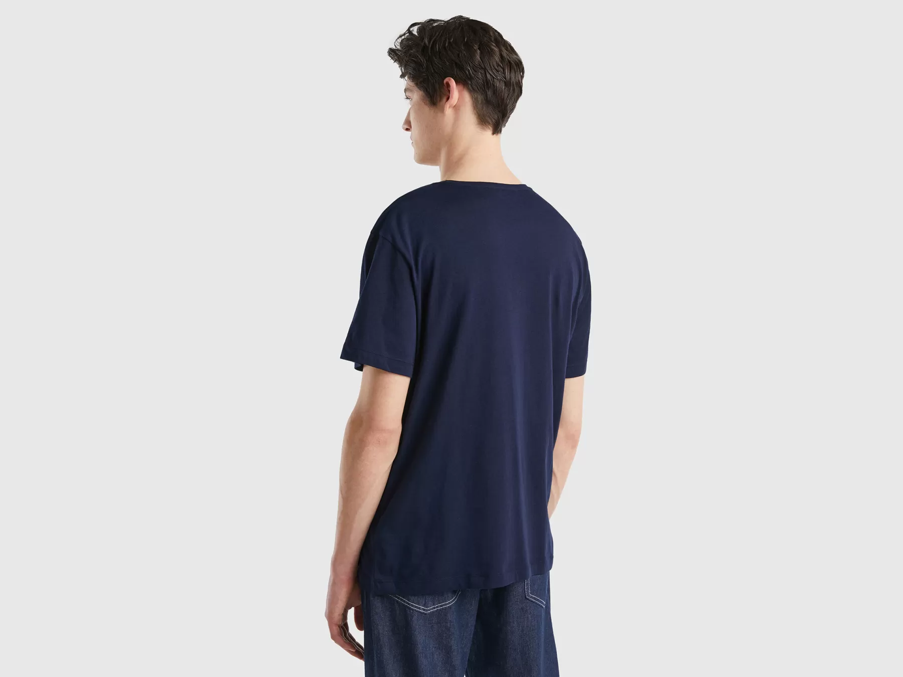 Benetton Maglietta In Jersey Leggero Blu Scuro Cheap