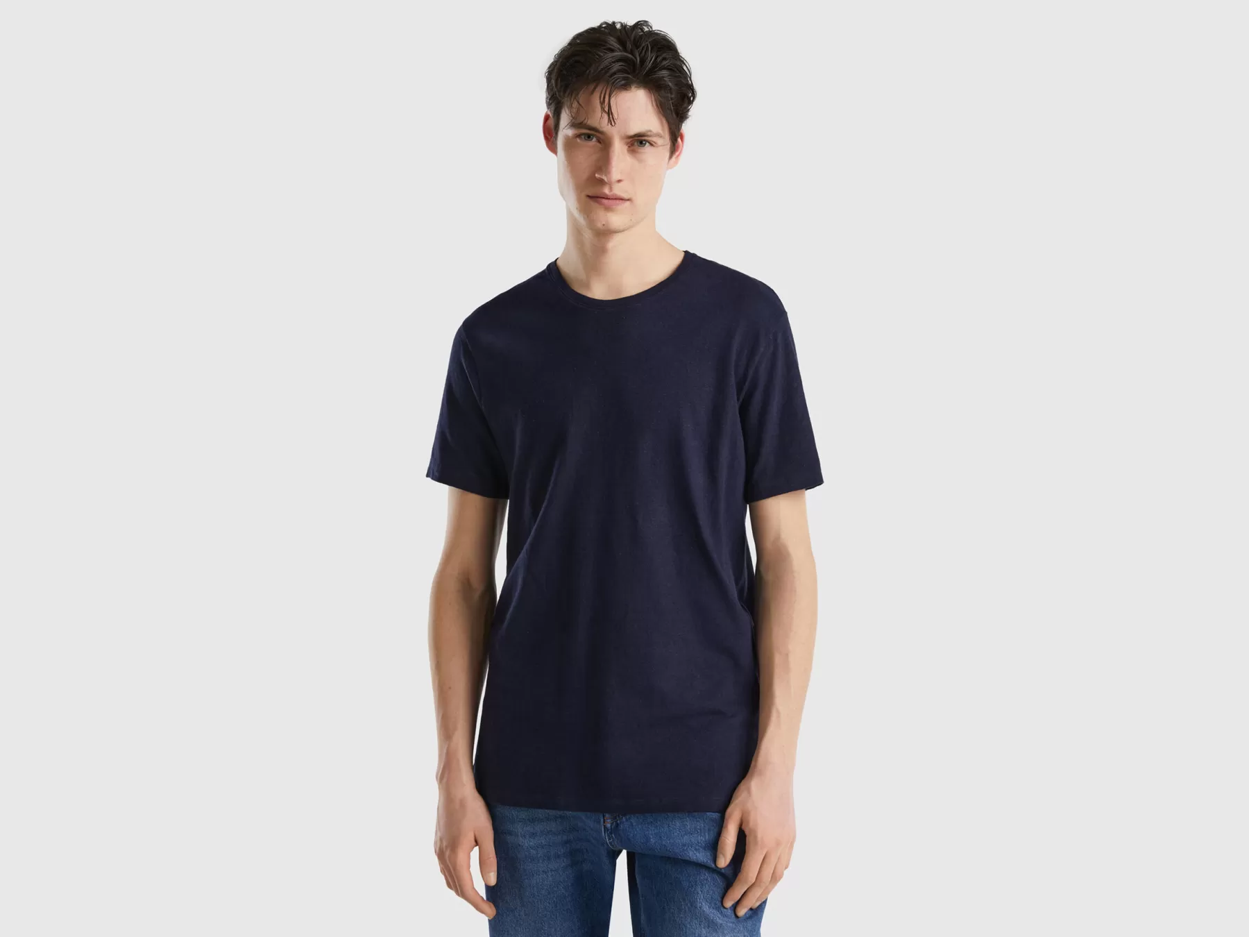 Benetton Maglietta In Misto Lino Blu Scuro Clearance