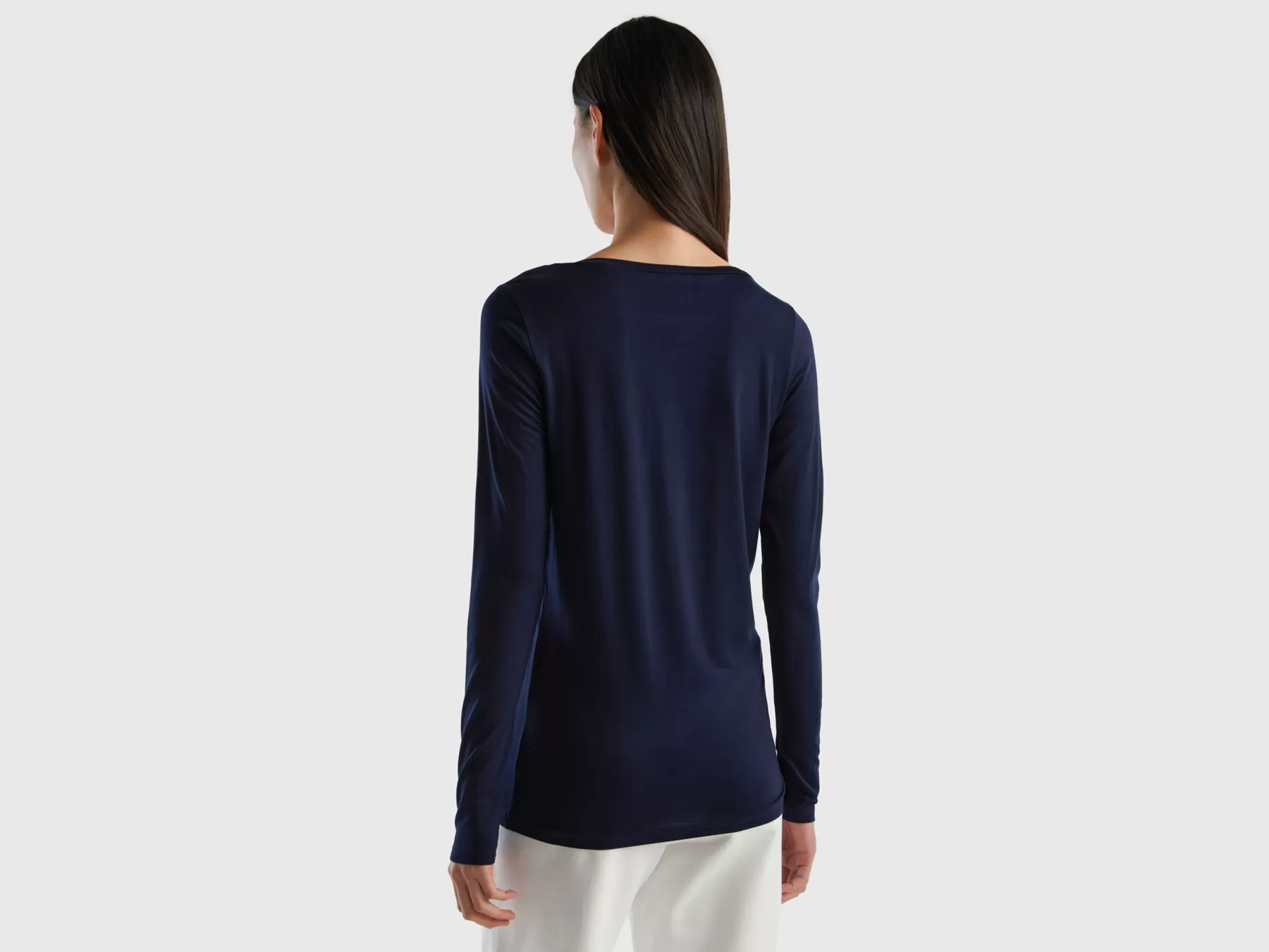 Benetton Maglietta In Viscosa Sostenibile Stretch Blu Scuro Clearance