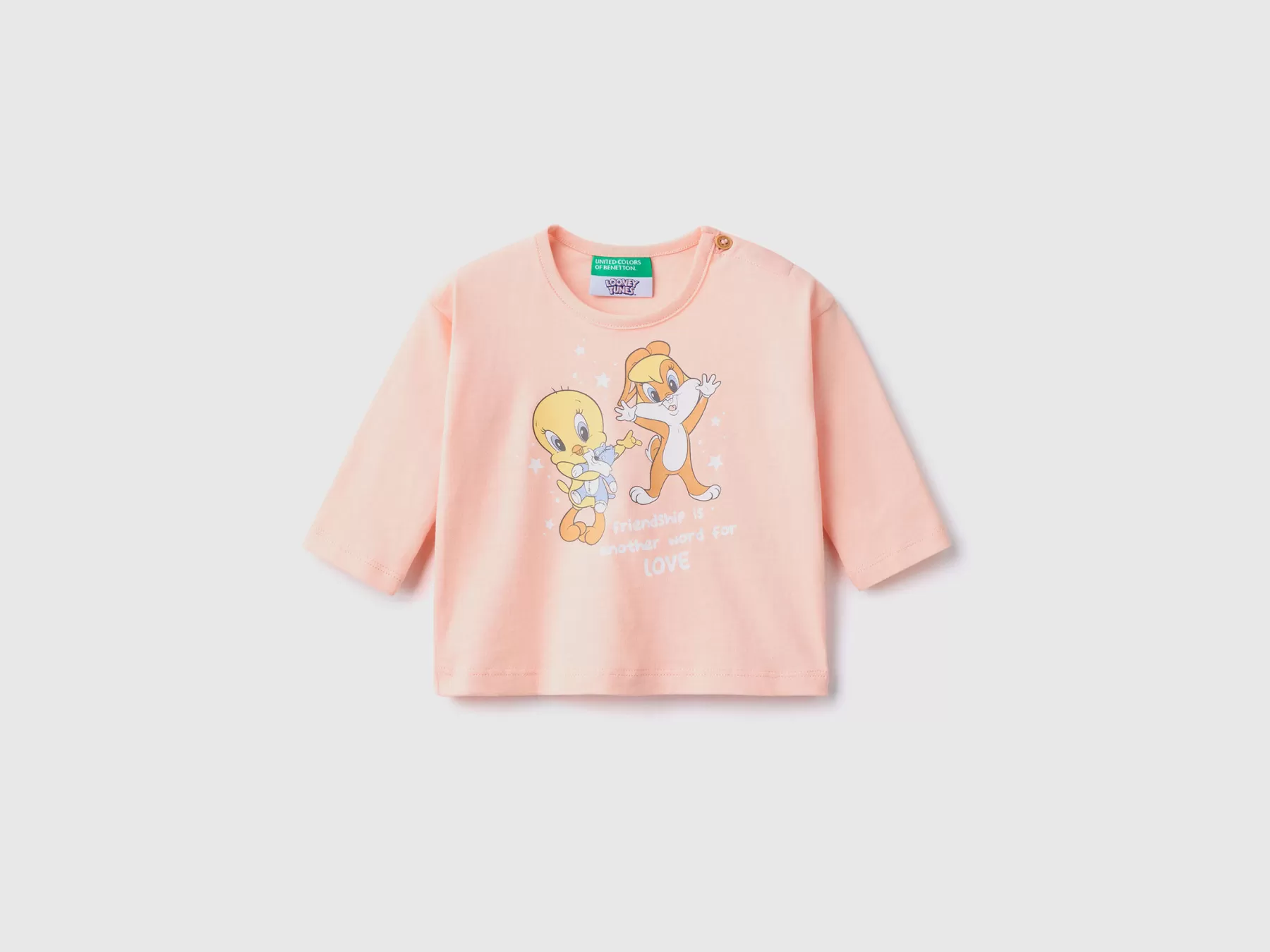 Benetton Maglietta Looney Tunes 100% Cotone Rosa Tenue Sale