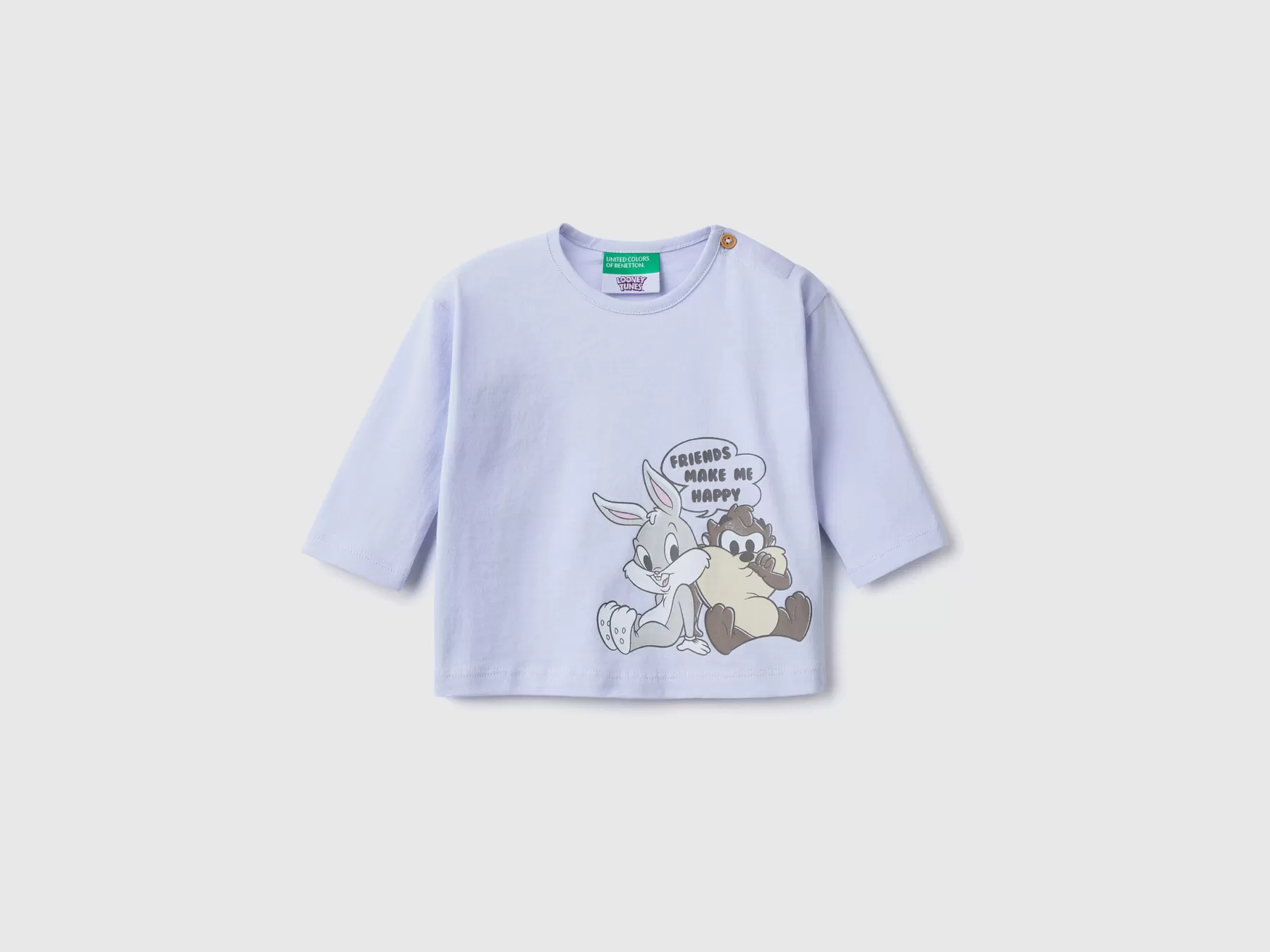 Benetton Maglietta Looney Tunes 100% Cotone Celeste Cheap