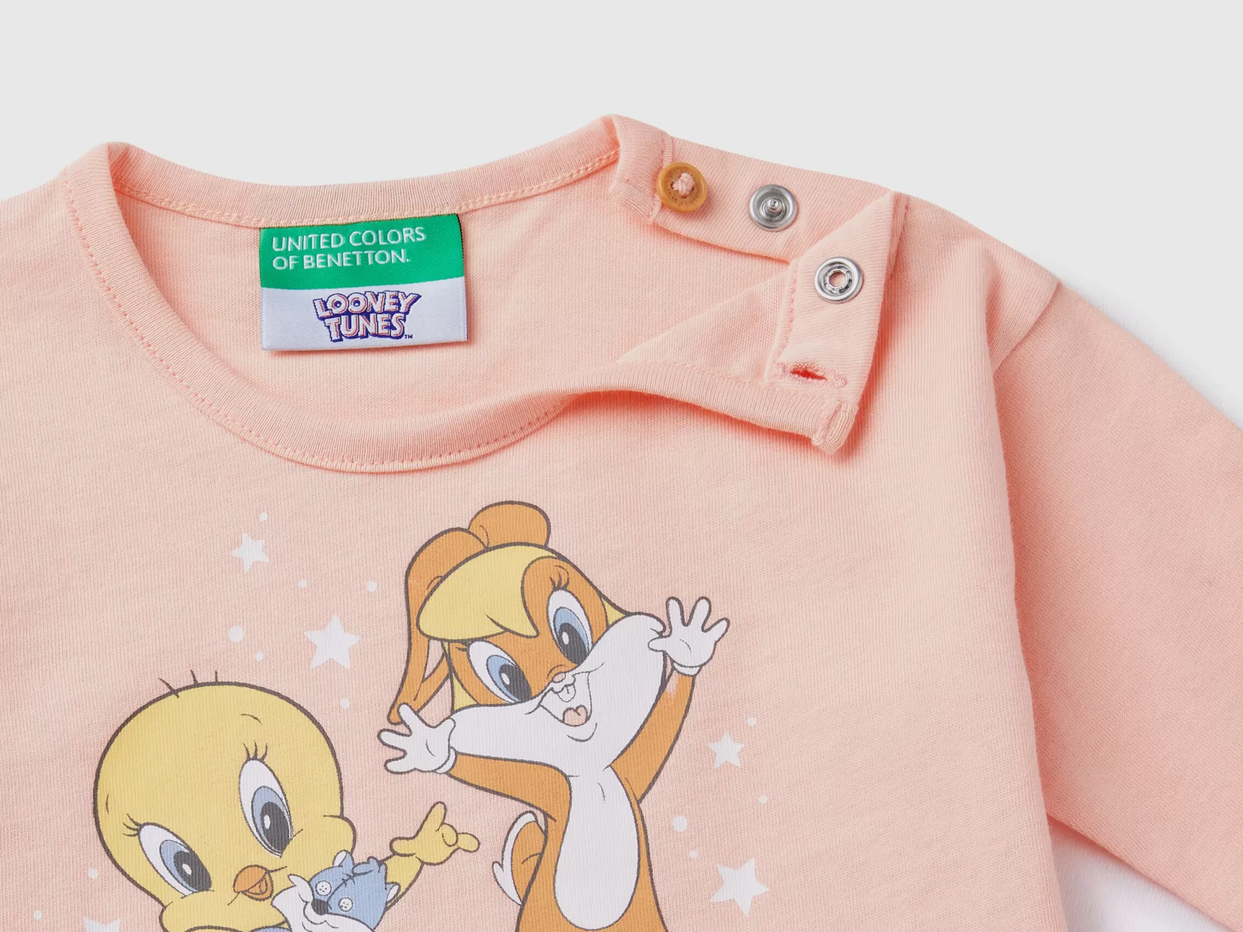 Benetton Maglietta Looney Tunes 100% Cotone Rosa Tenue Sale