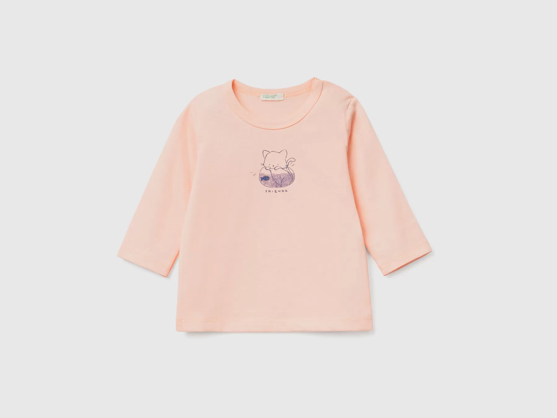 Benetton Maglietta Manica Lunga In Cotone Bio Rosa Tenue Discount