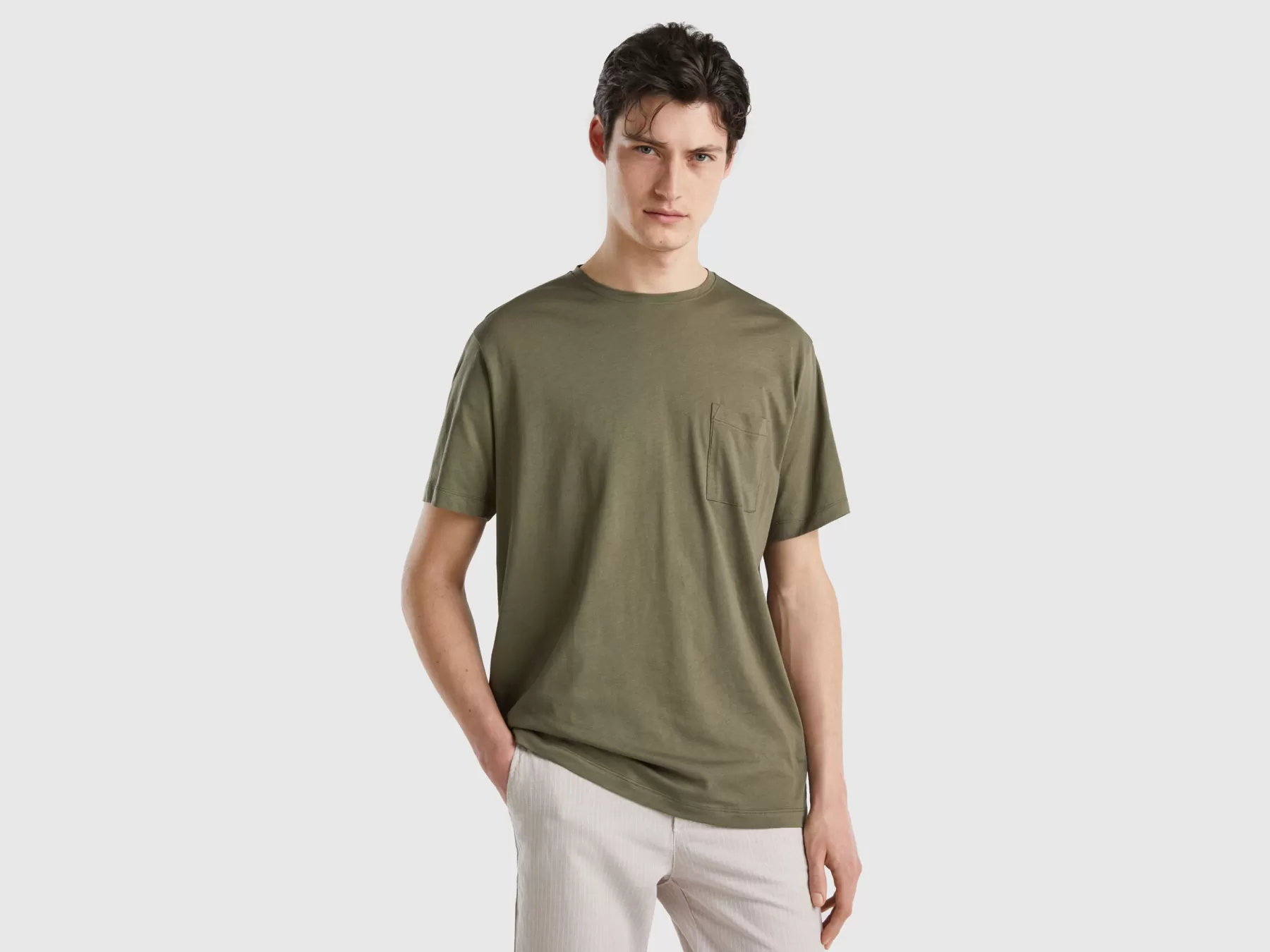 Benetton Maglietta Oversize Con Taschino Verde Militare Best