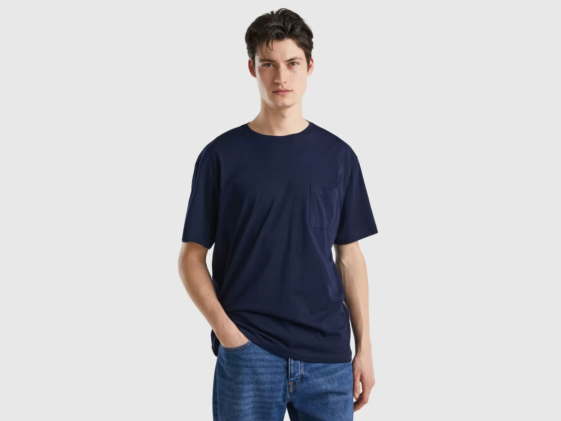 Benetton Maglietta Oversize Con Taschino Blu Scuro Best Sale