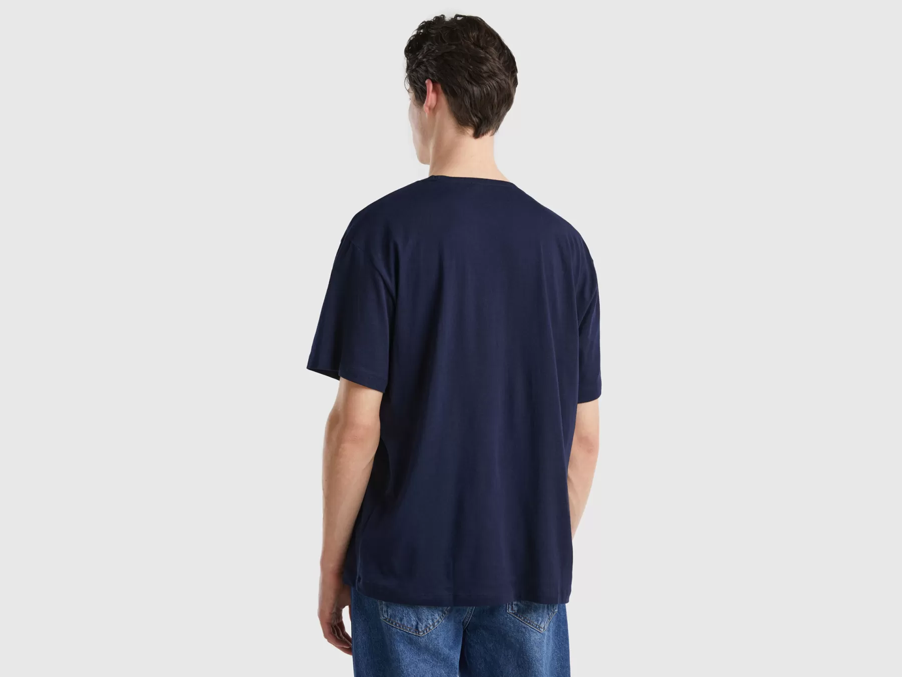 Benetton Maglietta Oversize Con Taschino Blu Scuro Best Sale