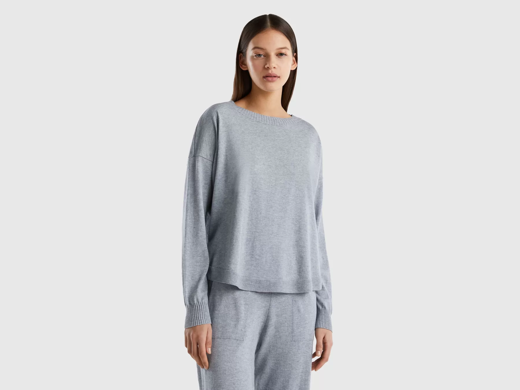 Benetton Maglioncino In Misto Cashmere Grigio Chiaro Flash Sale