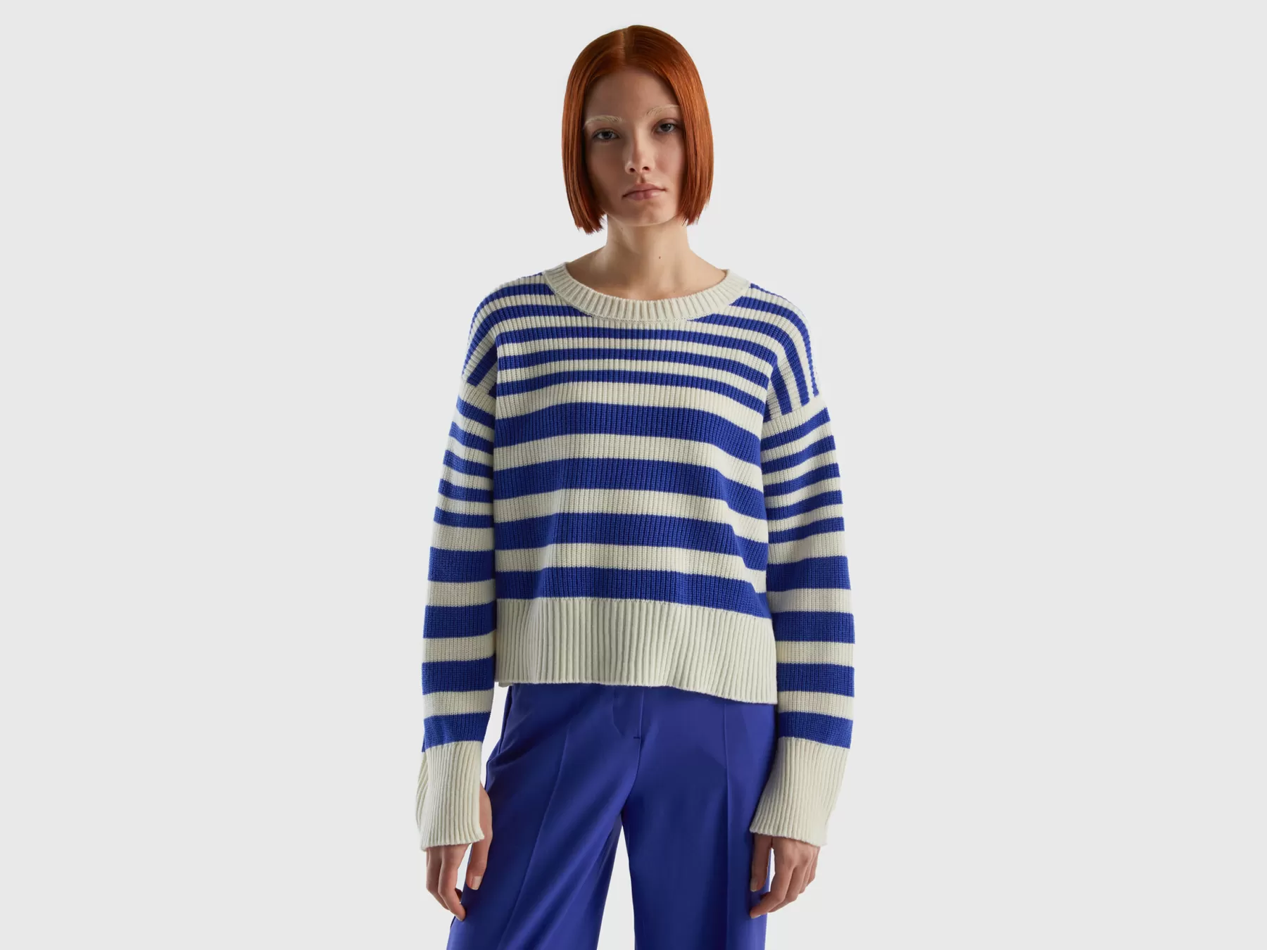 Benetton Maglione A Righe In Misto Lana Bluette Store