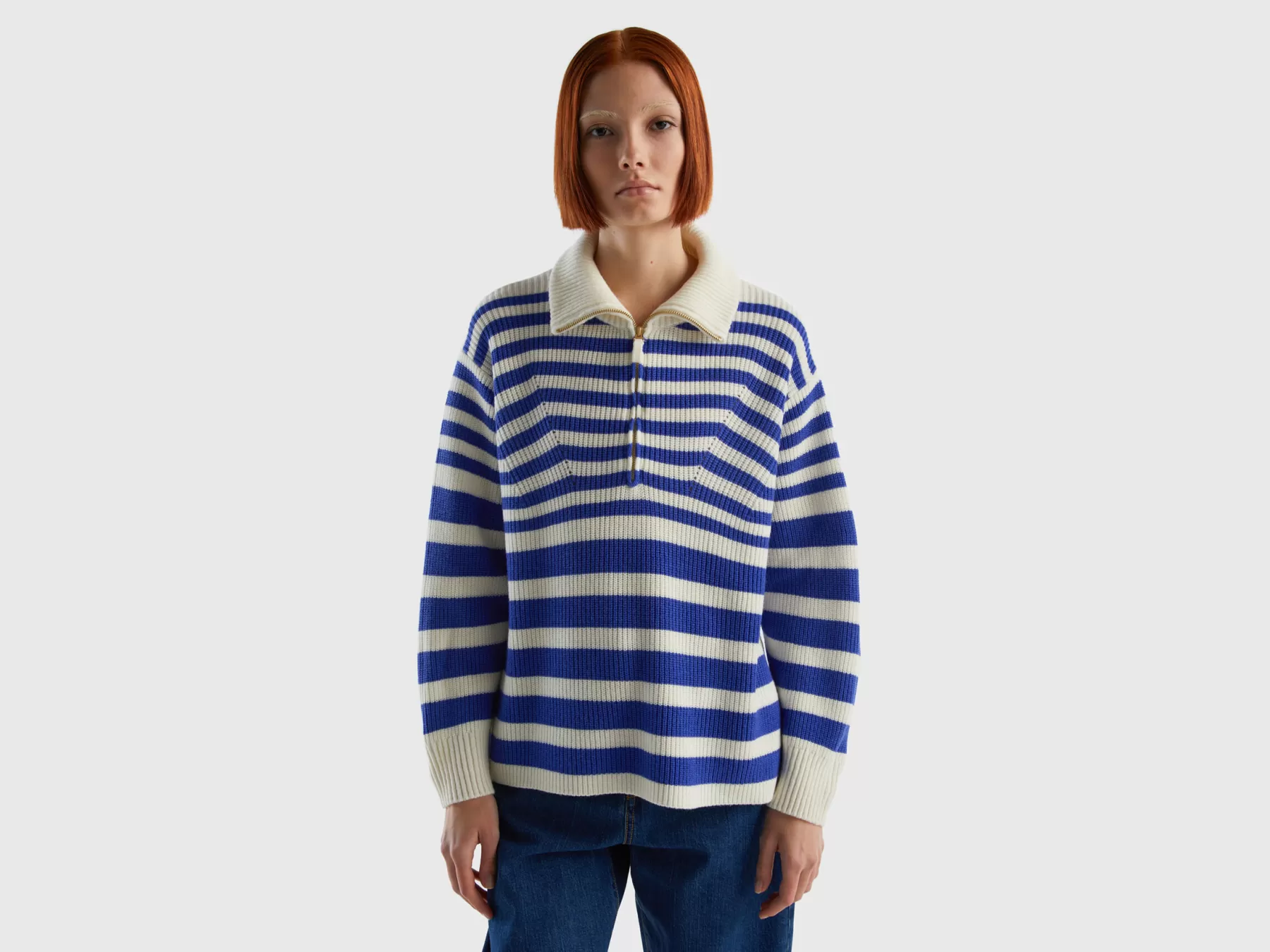 Benetton Maglione Collo Alto A Righe Bluette Sale