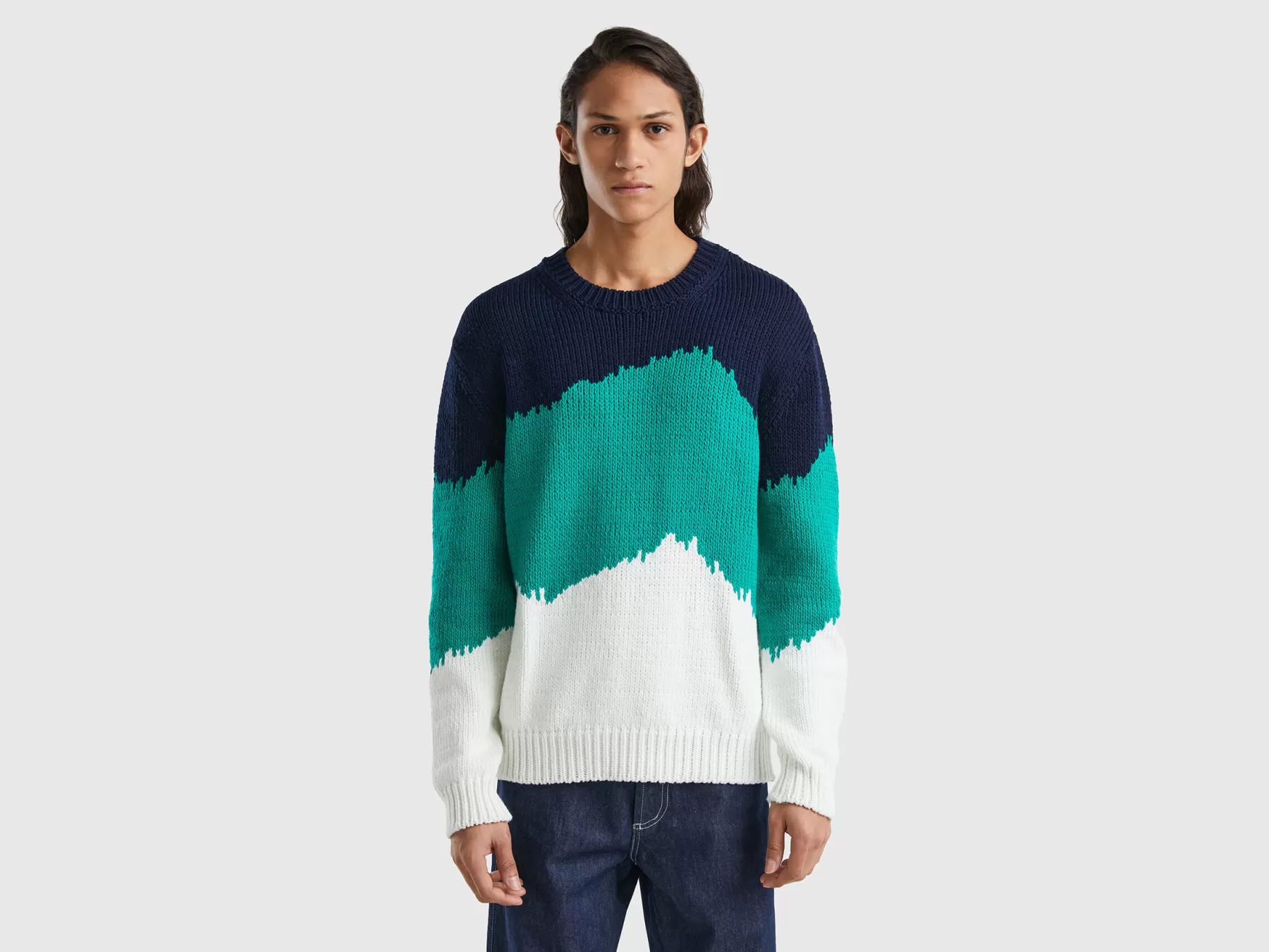 Benetton Maglione Color Block Verde Shop