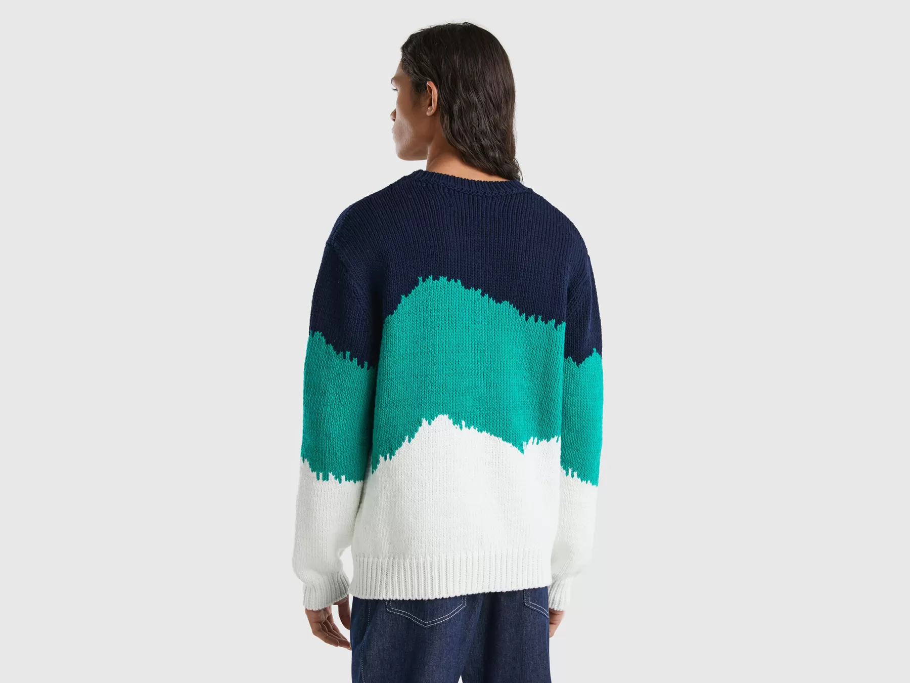 Benetton Maglione Color Block Verde Shop