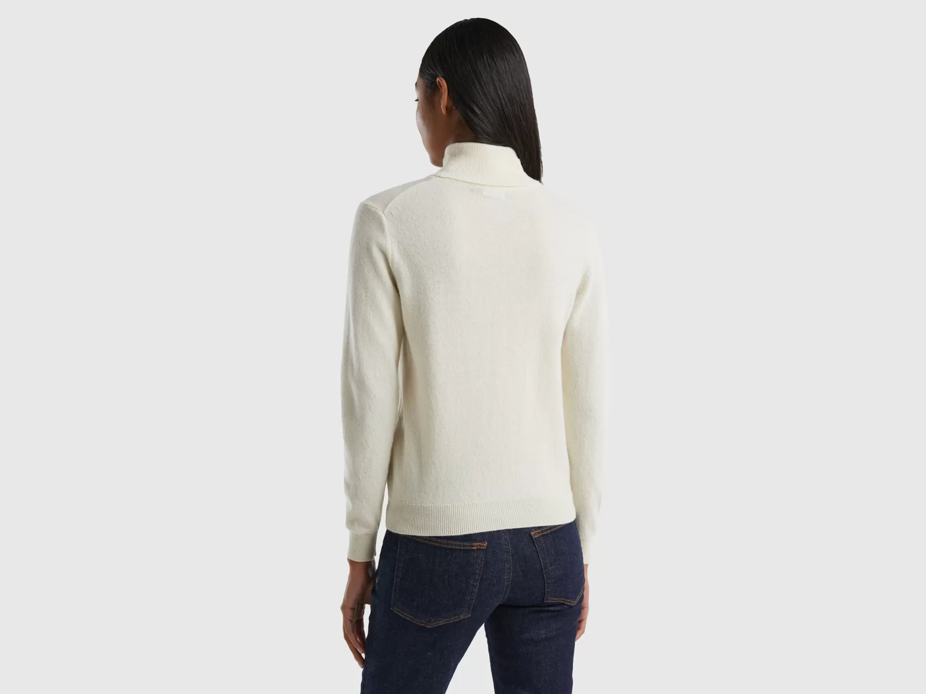 Benetton Maglione Dolcevita Panna In Pura Lana Merino Bianco Panna Store