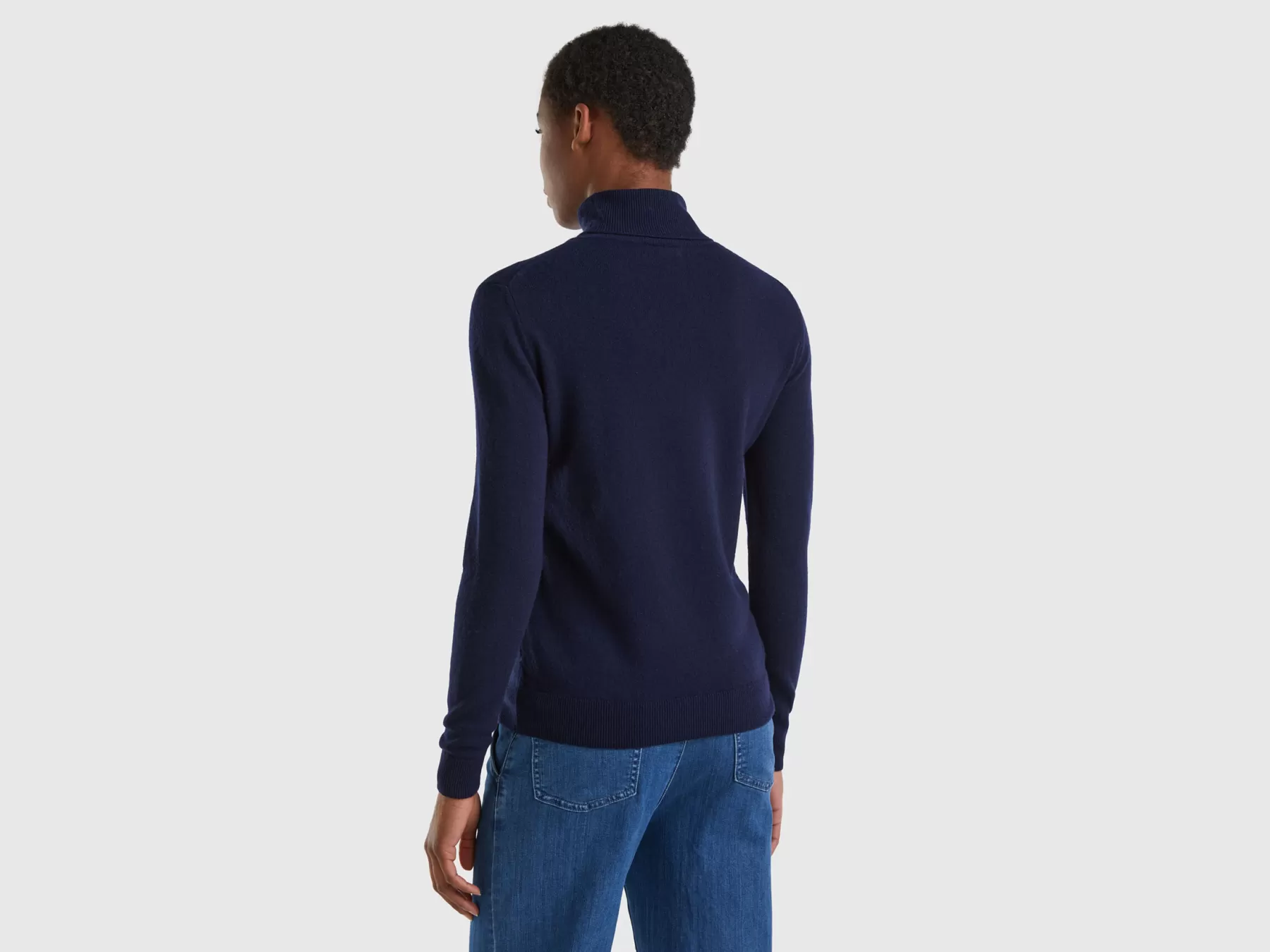 Benetton Maglione Dolcevitain Pura Lana Merino Blu Scuro Best Sale