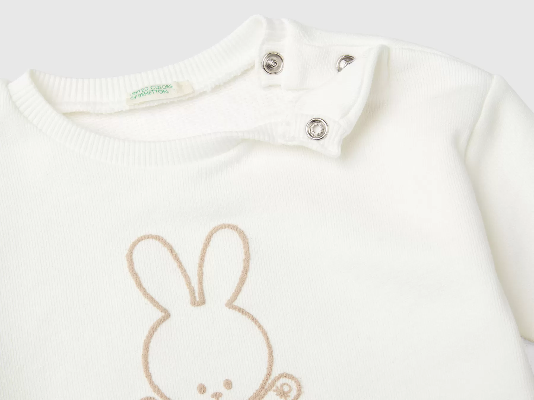 Benetton Morbida Felpa In Cotone Bio Con Stampa Bianco Panna Clearance