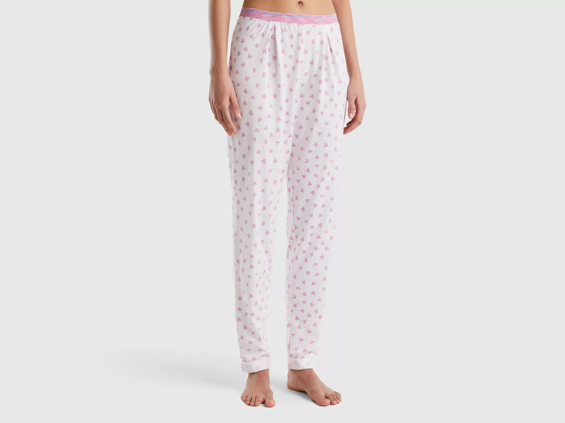 Benetton Pantaloni A Cuori In Caldo Misto Cotone Rosa Sale