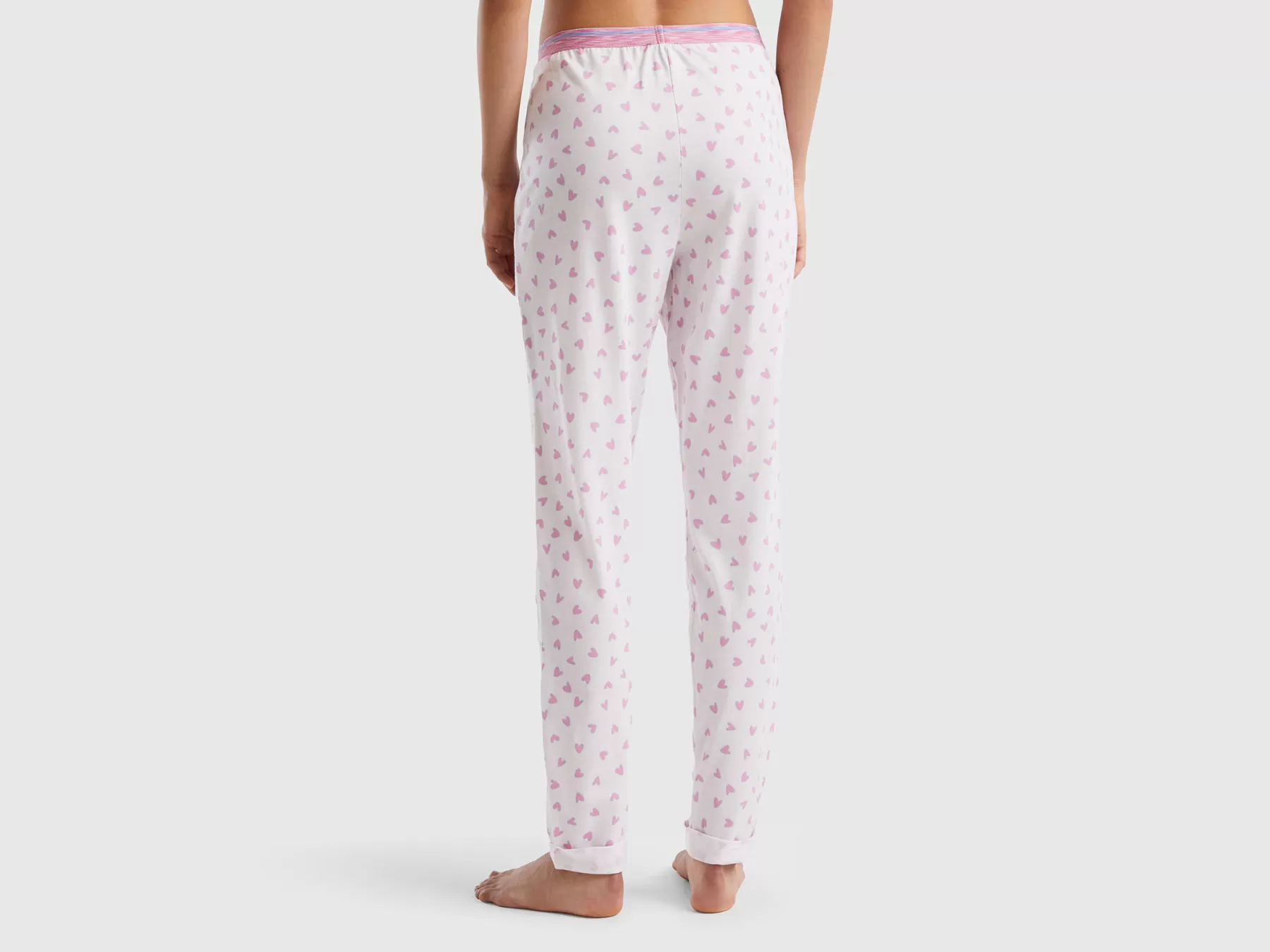 Benetton Pantaloni A Cuori In Caldo Misto Cotone Rosa Sale