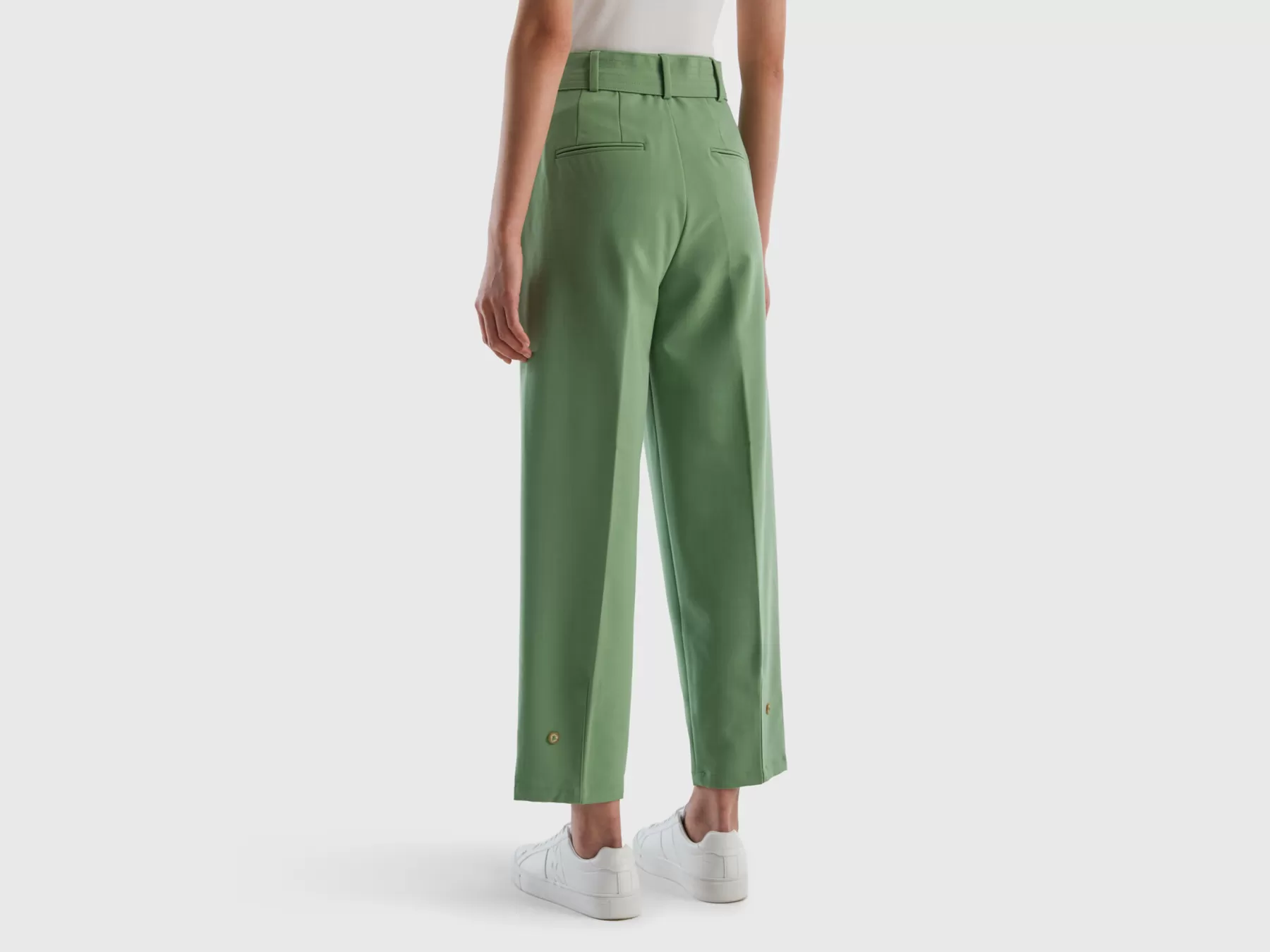 Benetton Pantaloni A Vita Alta Con Cintura Verde Discount