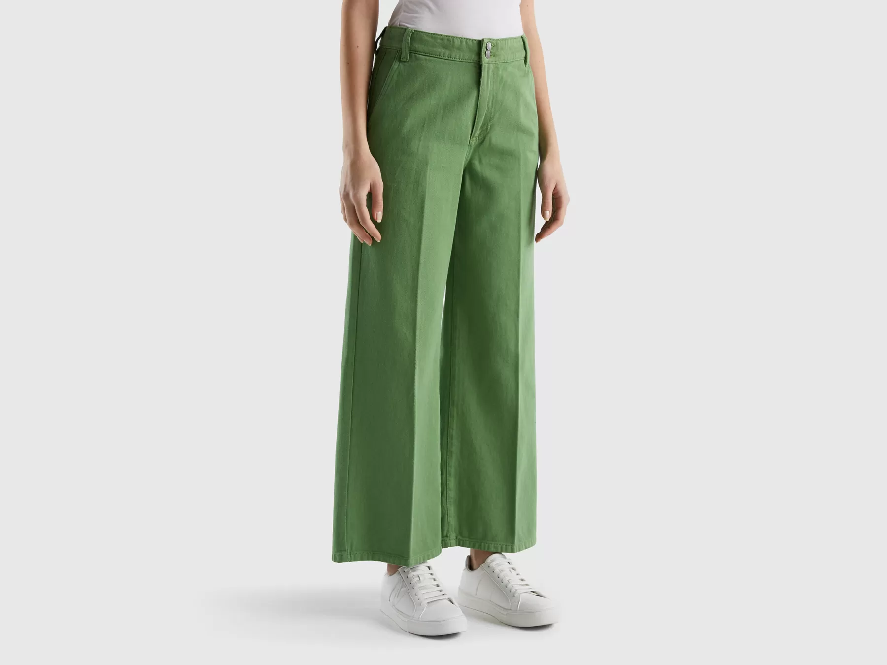 Benetton Pantaloni A Vita Alta Con Gamba Ampia Verde Cheap