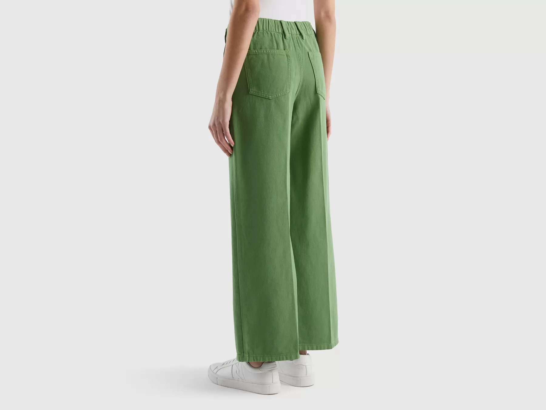 Benetton Pantaloni A Vita Alta Con Gamba Ampia Verde Cheap