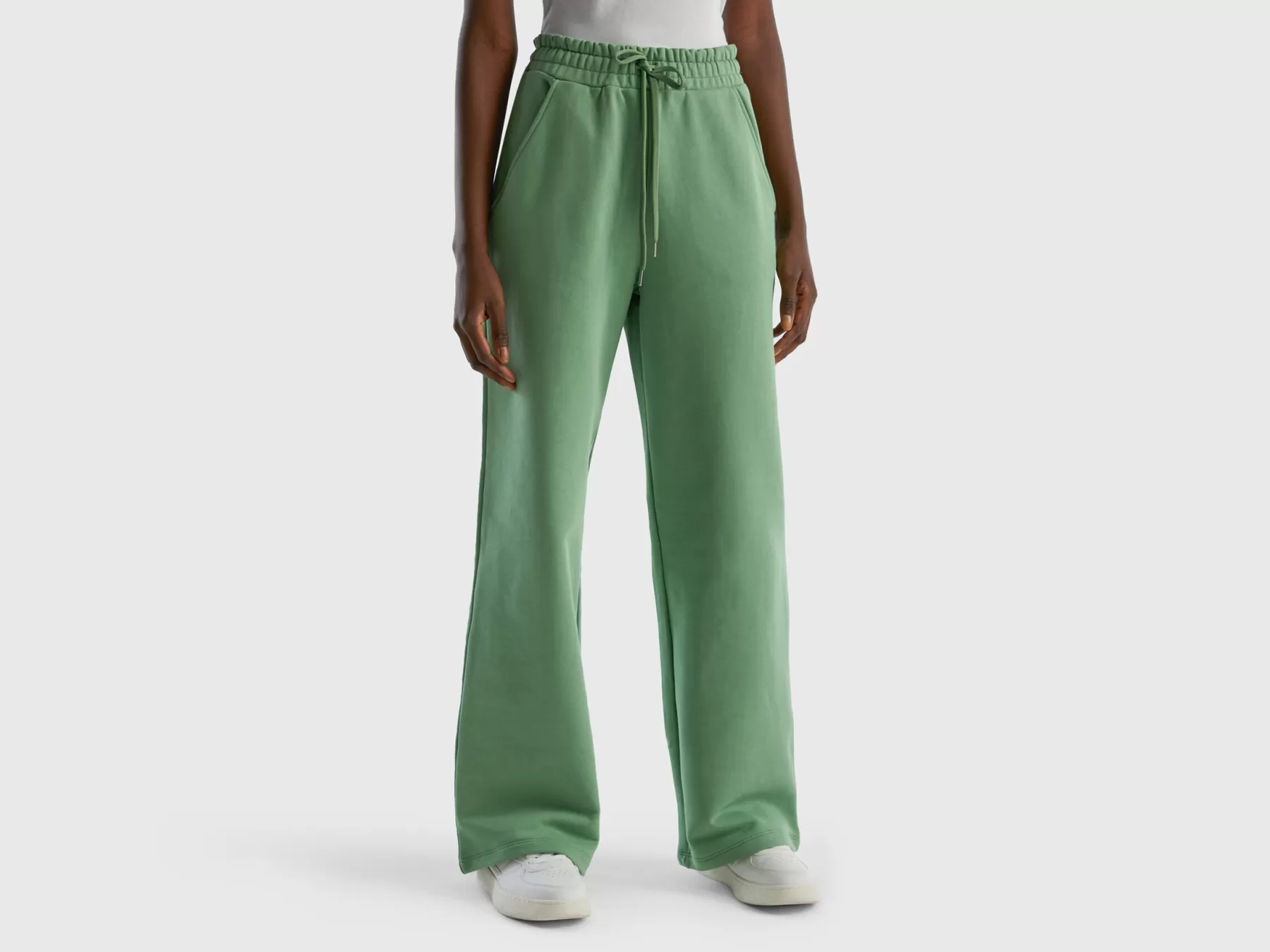 Benetton Pantaloni A Vita Alta In Felpa Verde Discount