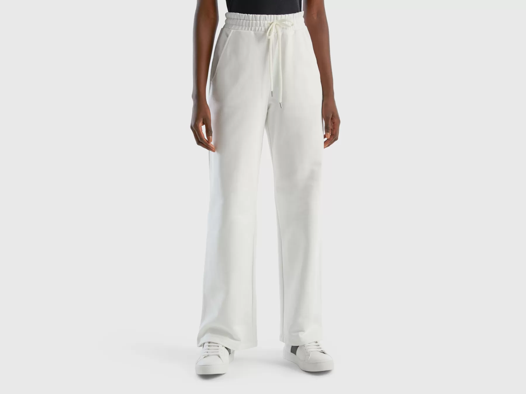 Benetton Pantaloni A Vita Alta In Felpa Bianco Panna Best Sale