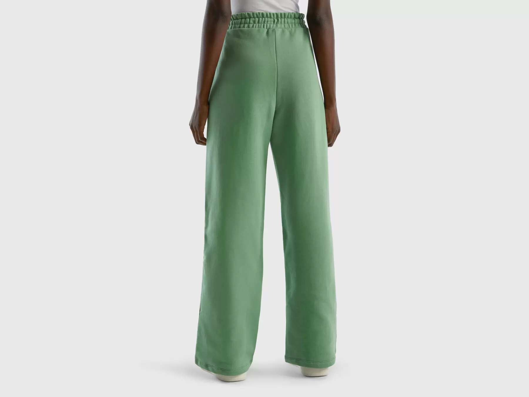 Benetton Pantaloni A Vita Alta In Felpa Verde Discount