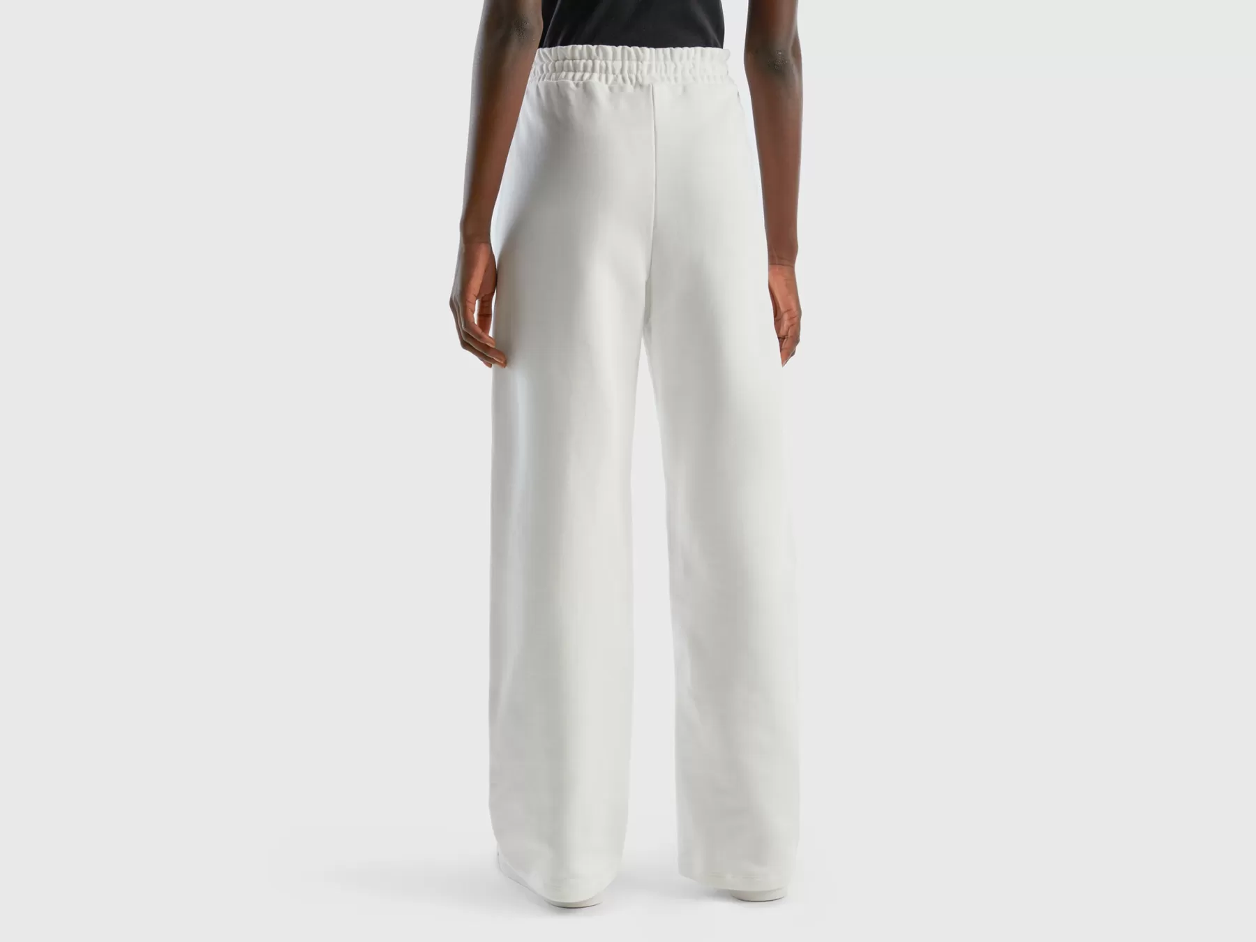 Benetton Pantaloni A Vita Alta In Felpa Bianco Panna Best Sale