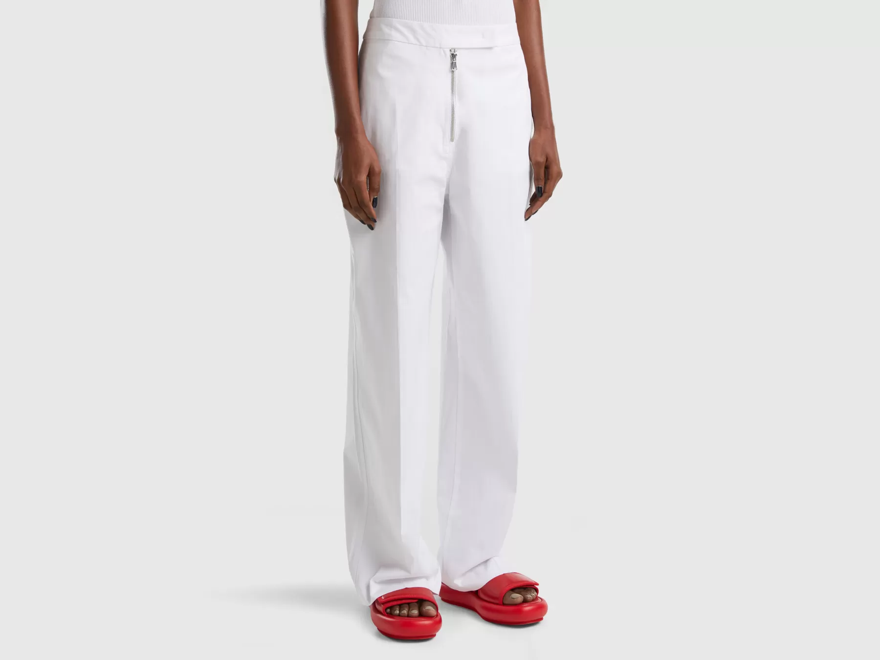 Benetton Pantaloni A Vita Bassa Bianco Best Sale