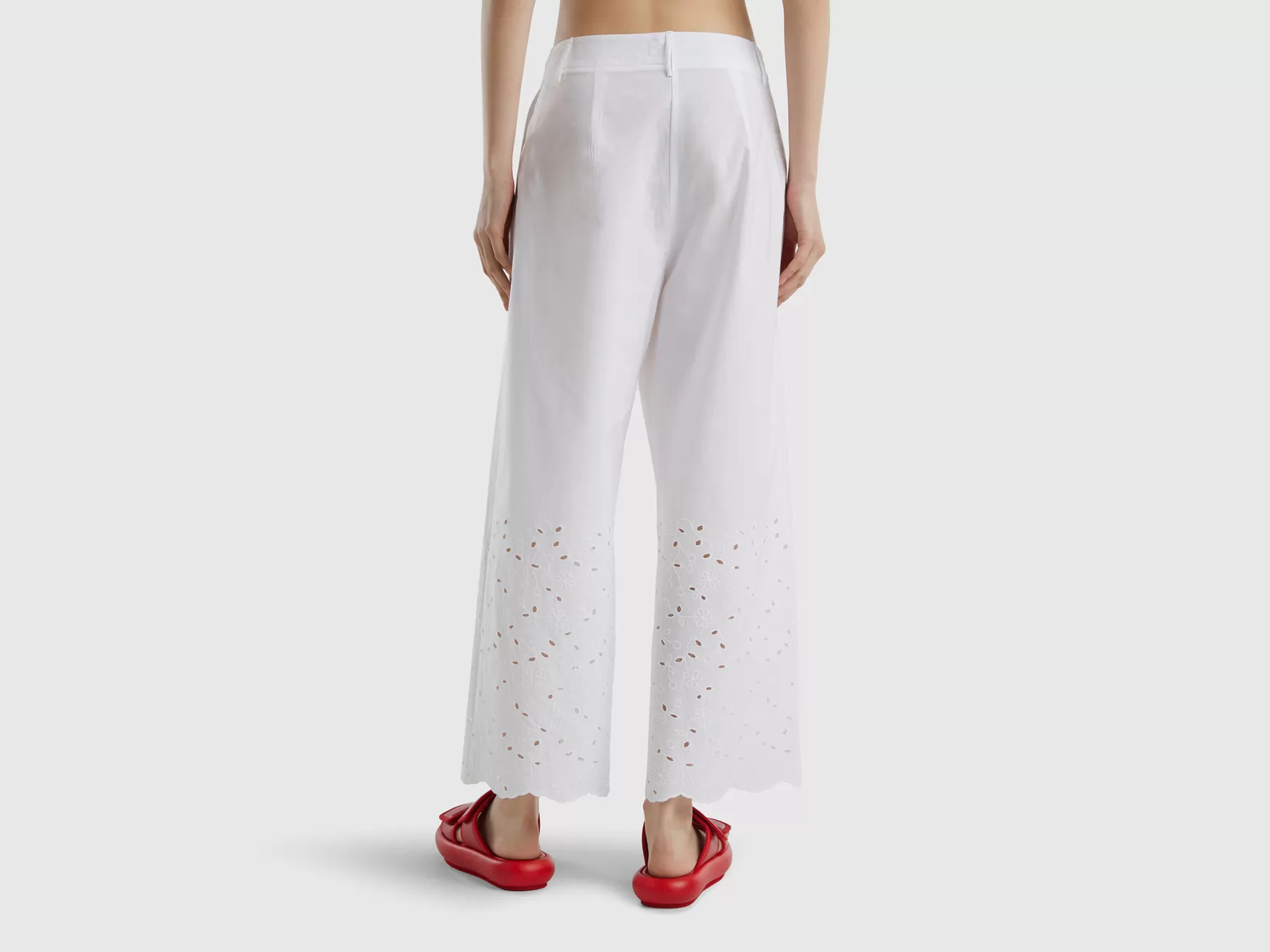 Benetton Pantaloni Ampi Con Ricami Sangallo Bianco Clearance