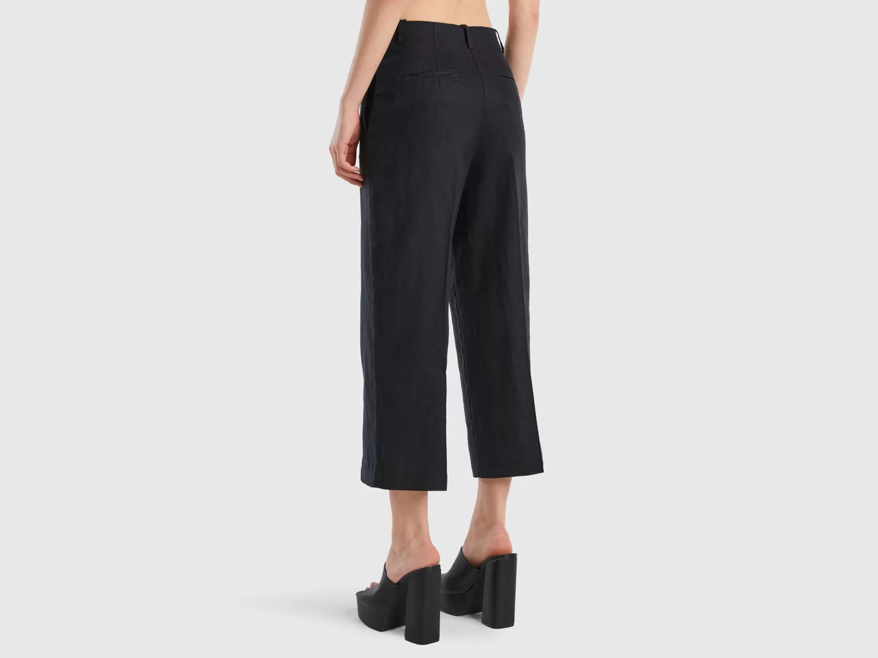 Benetton Pantaloni Ampi In Puro Lino Nero Outlet