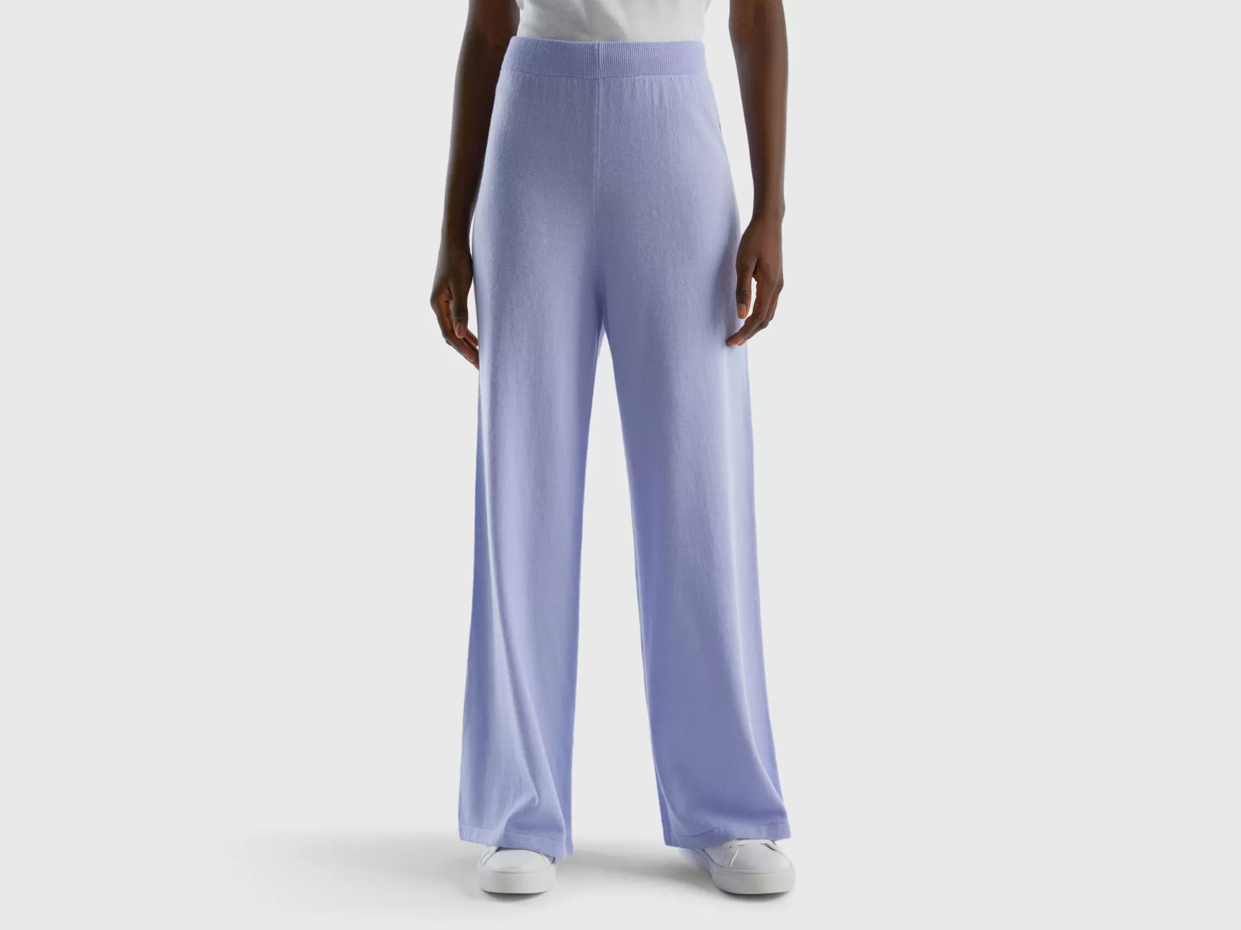 Benetton Pantaloni Azzurro Chiaro In Misto Lana E Cashmere Lavanda New