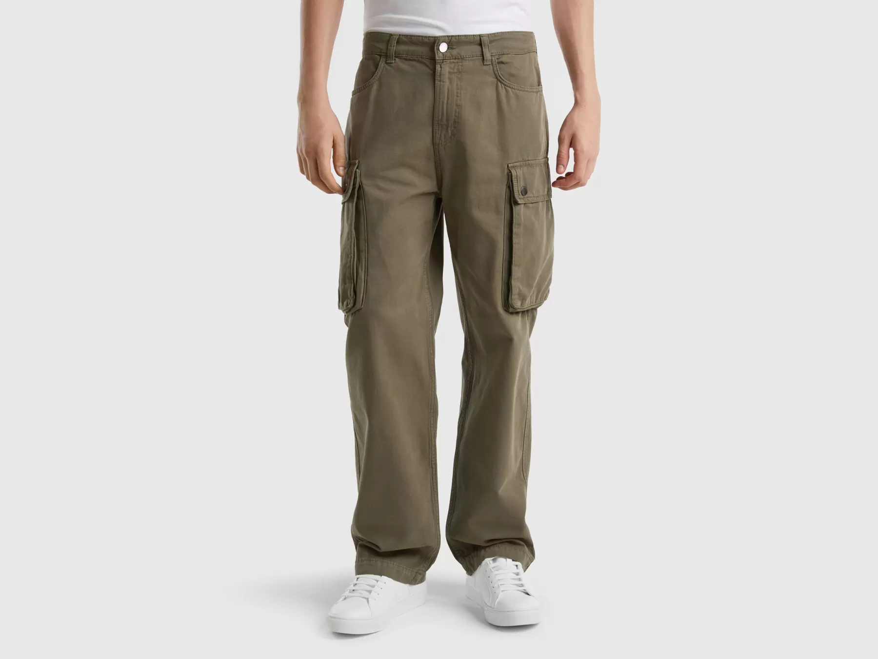 Benetton Pantaloni Cargo Verde Militare Clearance