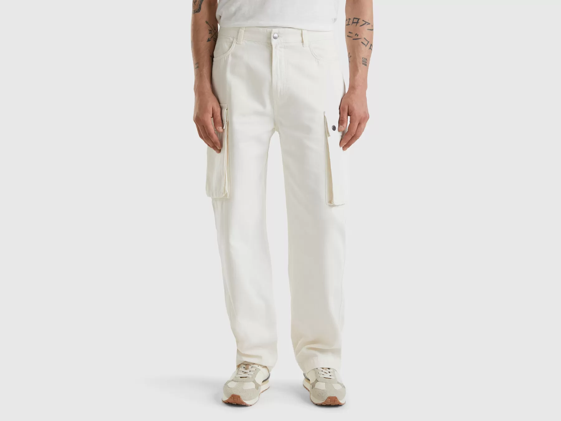 Benetton Pantaloni Cargo Bianco Panna Discount