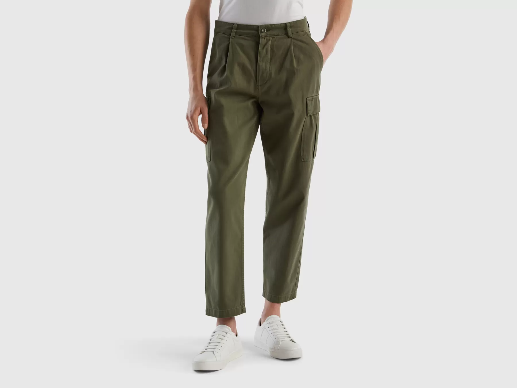 Benetton Pantaloni Cargo Carrot Fit Verde Militare Clearance