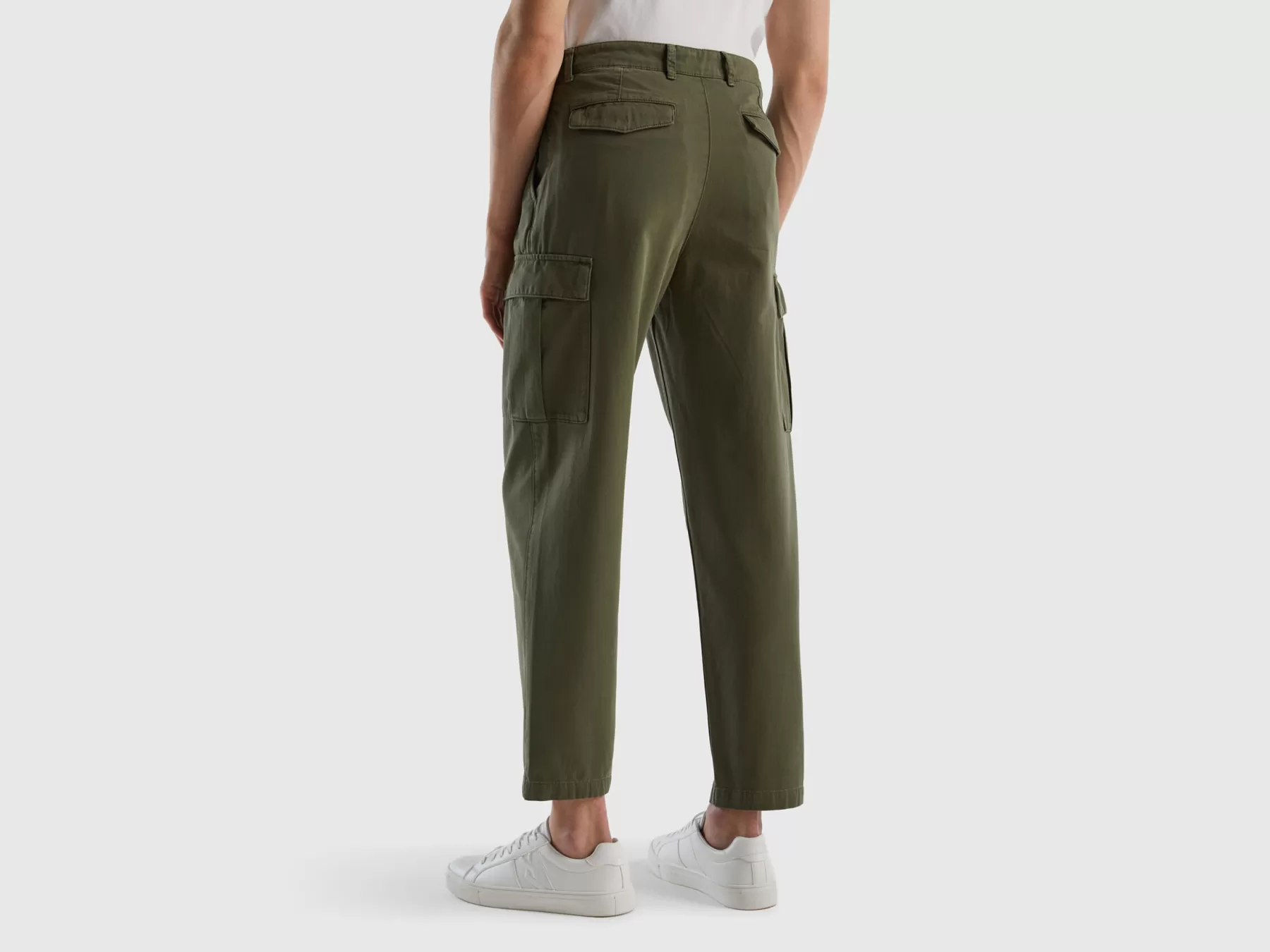 Benetton Pantaloni Cargo Carrot Fit Verde Militare Clearance