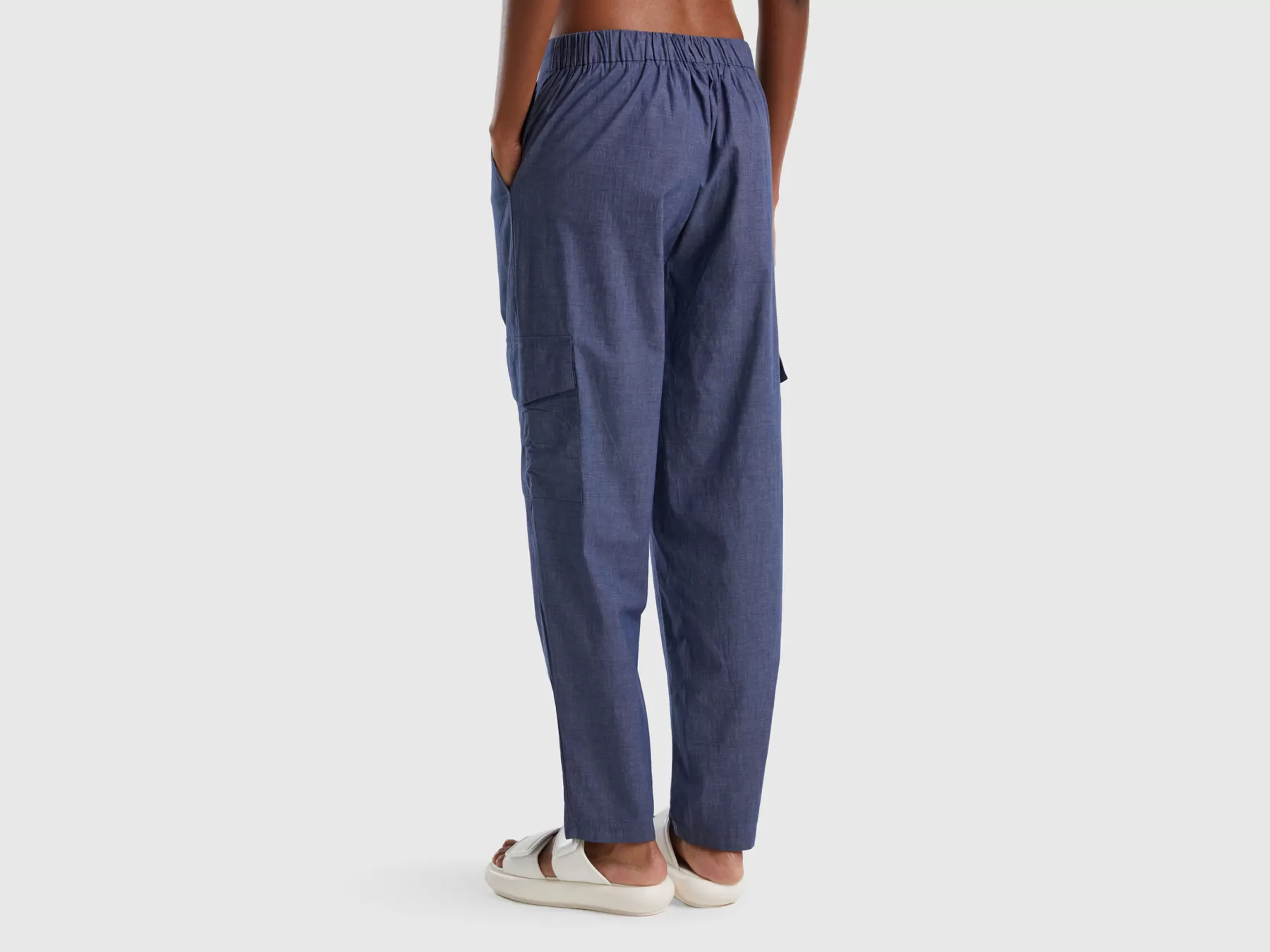 Benetton Pantaloni Cargo In Chambray Blu Scuro Best Sale