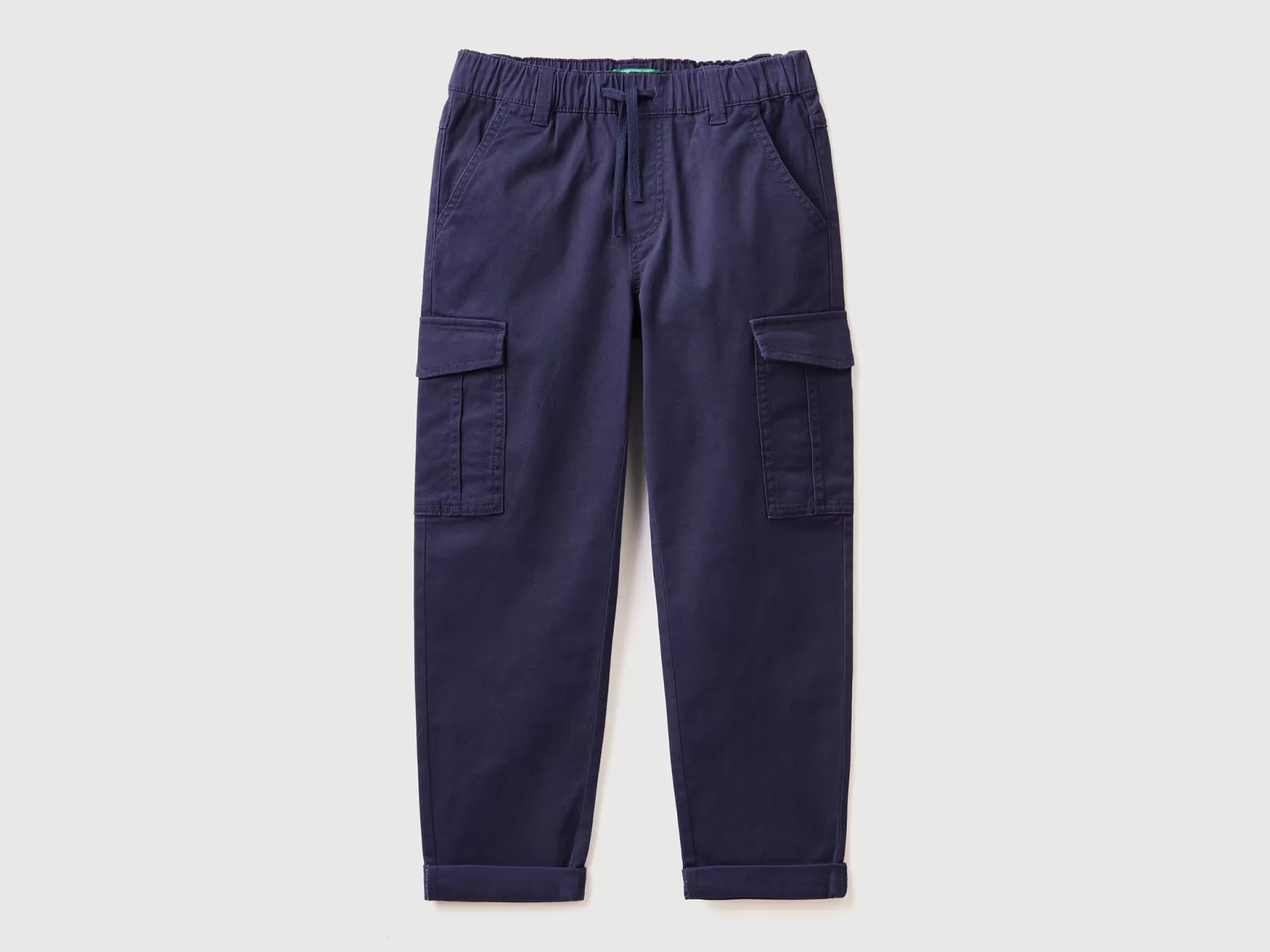 Benetton Pantaloni Cargo In Cotone Stretch Blu Scuro Shop