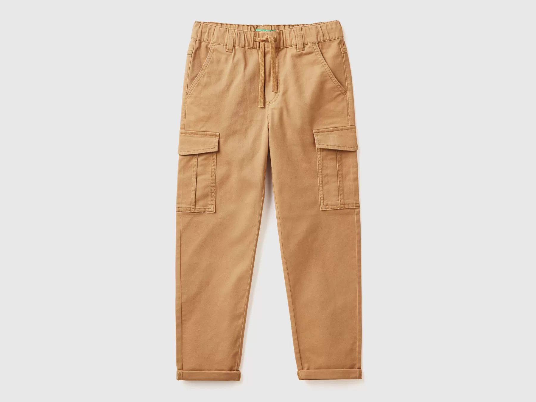 Benetton Pantaloni Cargo In Cotone Stretch Cammello Cheap