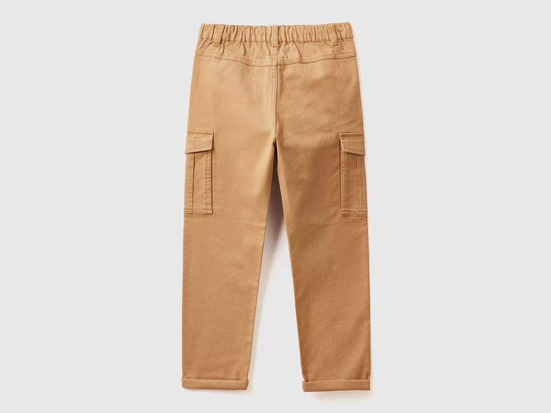 Benetton Pantaloni Cargo In Cotone Stretch Cammello Cheap