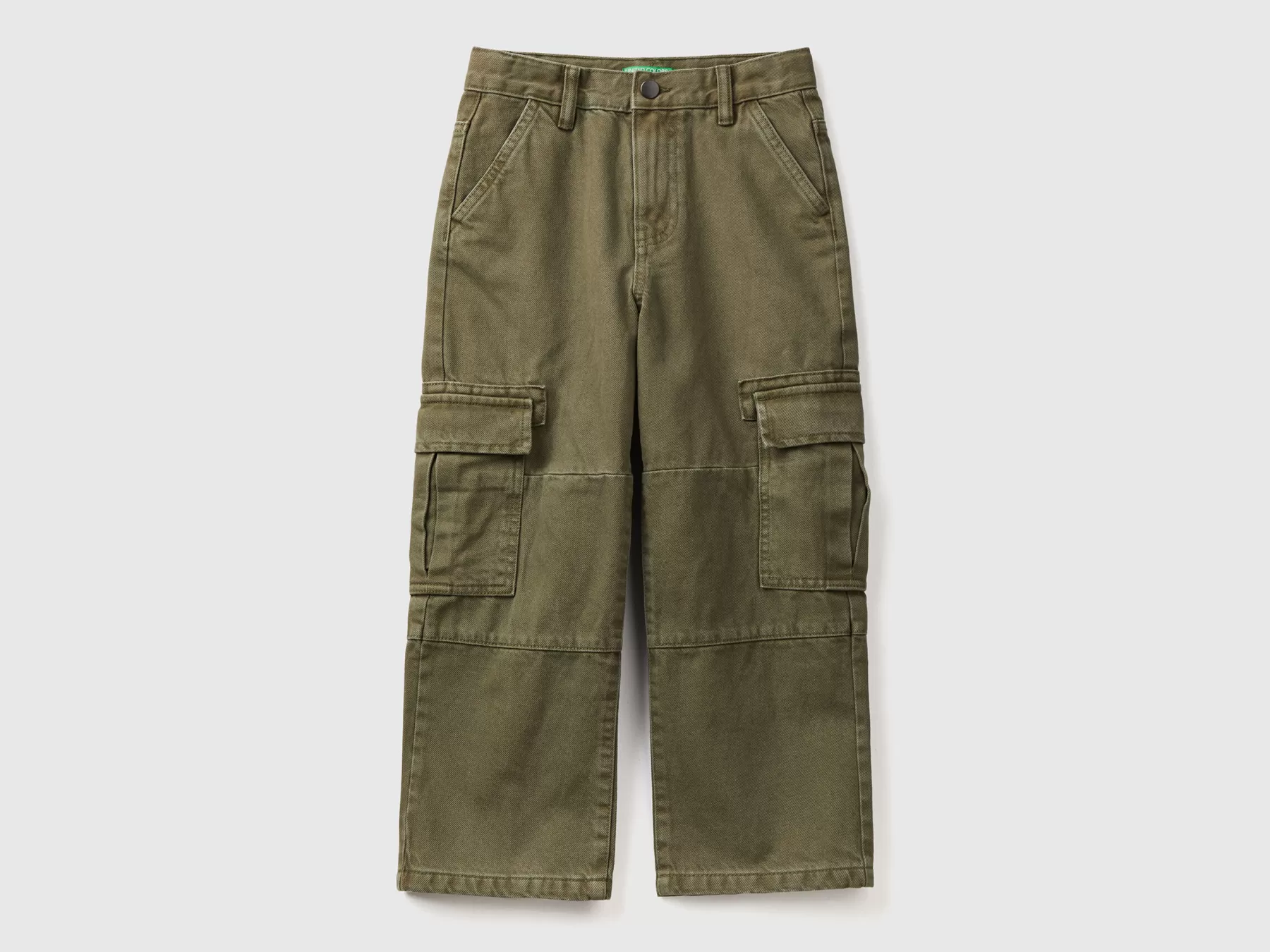 Benetton Pantaloni Cargo Loose Fit Verde Militare Discount