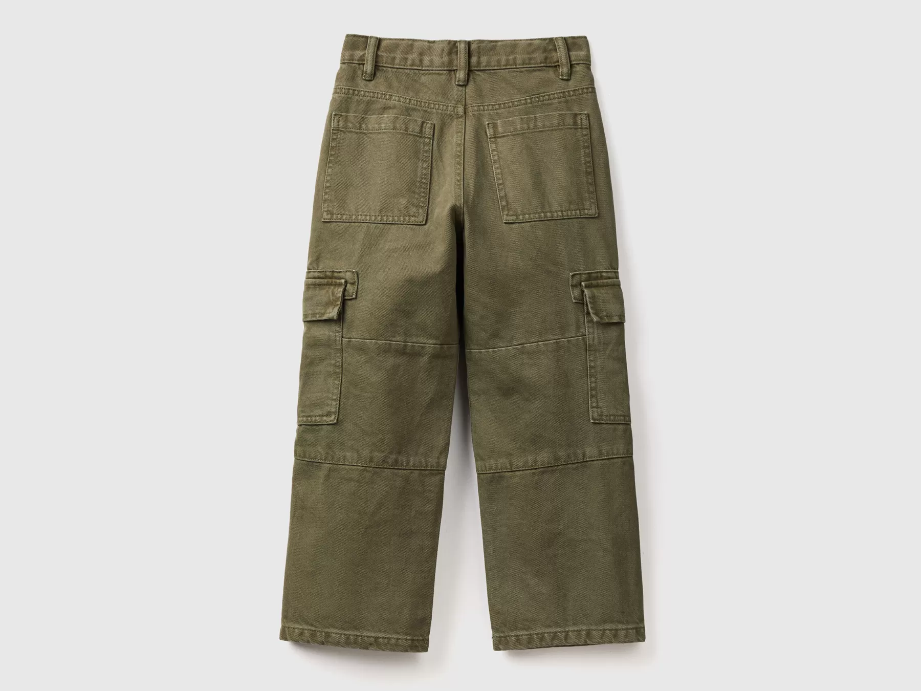 Benetton Pantaloni Cargo Loose Fit Verde Militare Discount