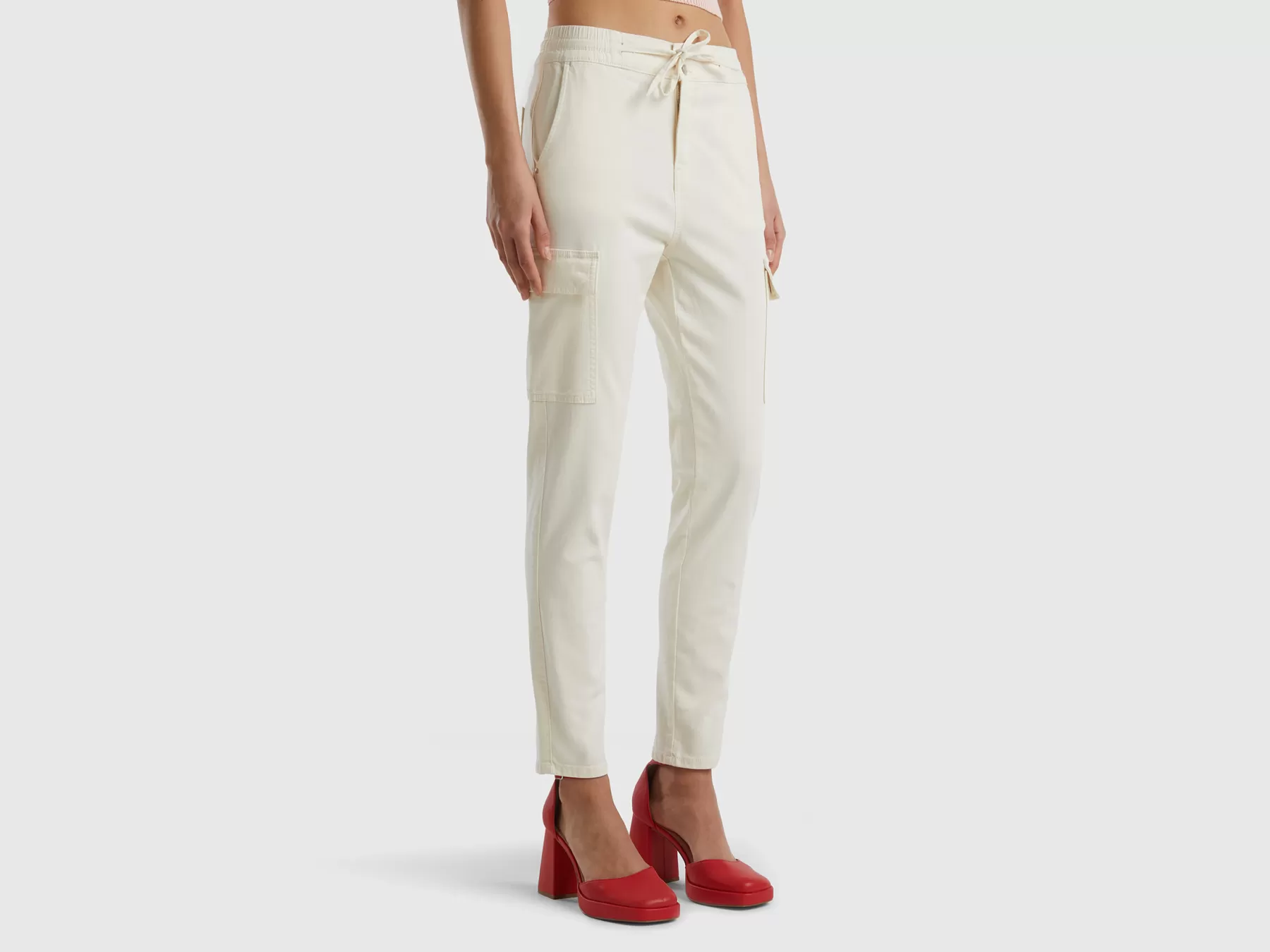 Benetton Pantaloni Cargo Slim Fit Bianco Flash Sale