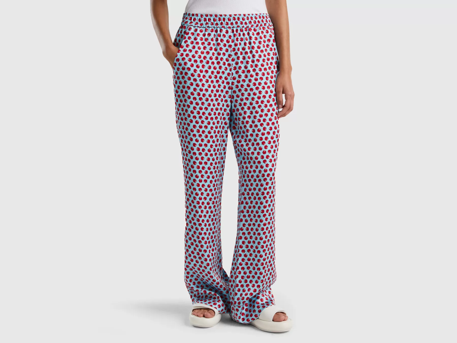 Benetton Pantaloni Celesti Con Pattern Mele Celeste Store