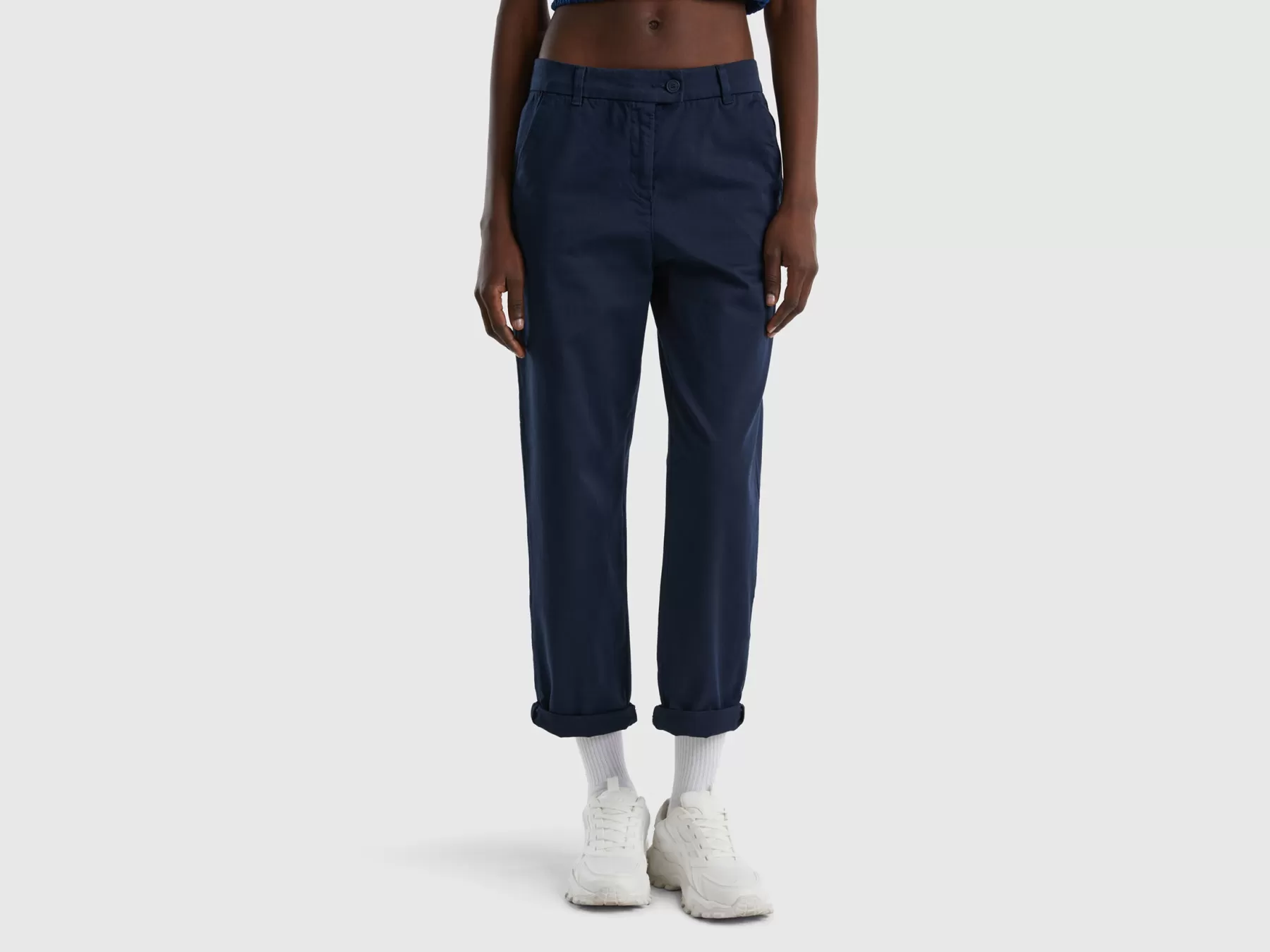 Benetton Pantaloni Chino In Cotone Stretch Blu Scuro Online