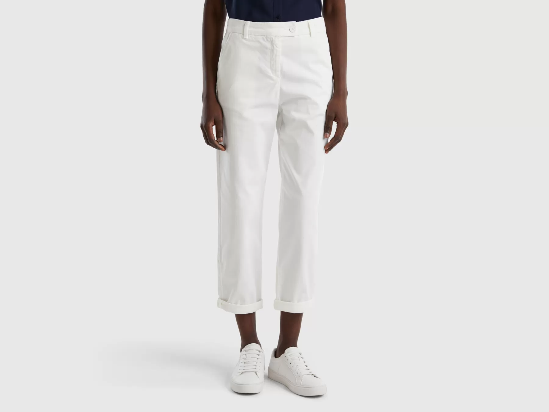 Benetton Pantaloni Chino In Cotone Stretch Bianco Panna Flash Sale