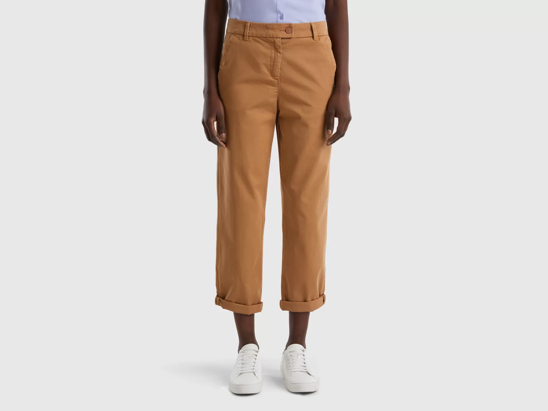 Benetton Pantaloni Chino In Cotone Stretch Beige Outlet