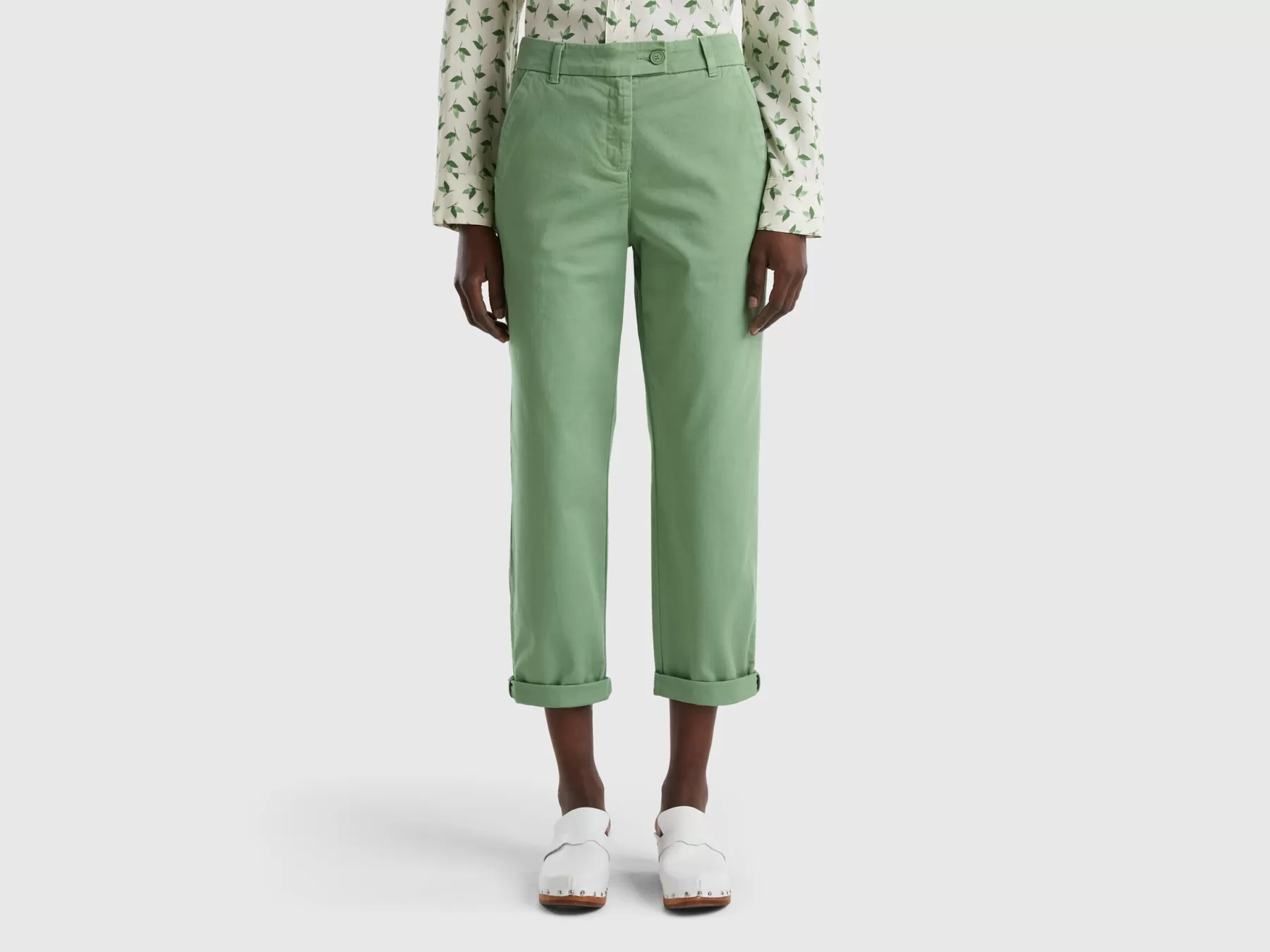 Benetton Pantaloni Chino In Cotone Stretch Verde Online